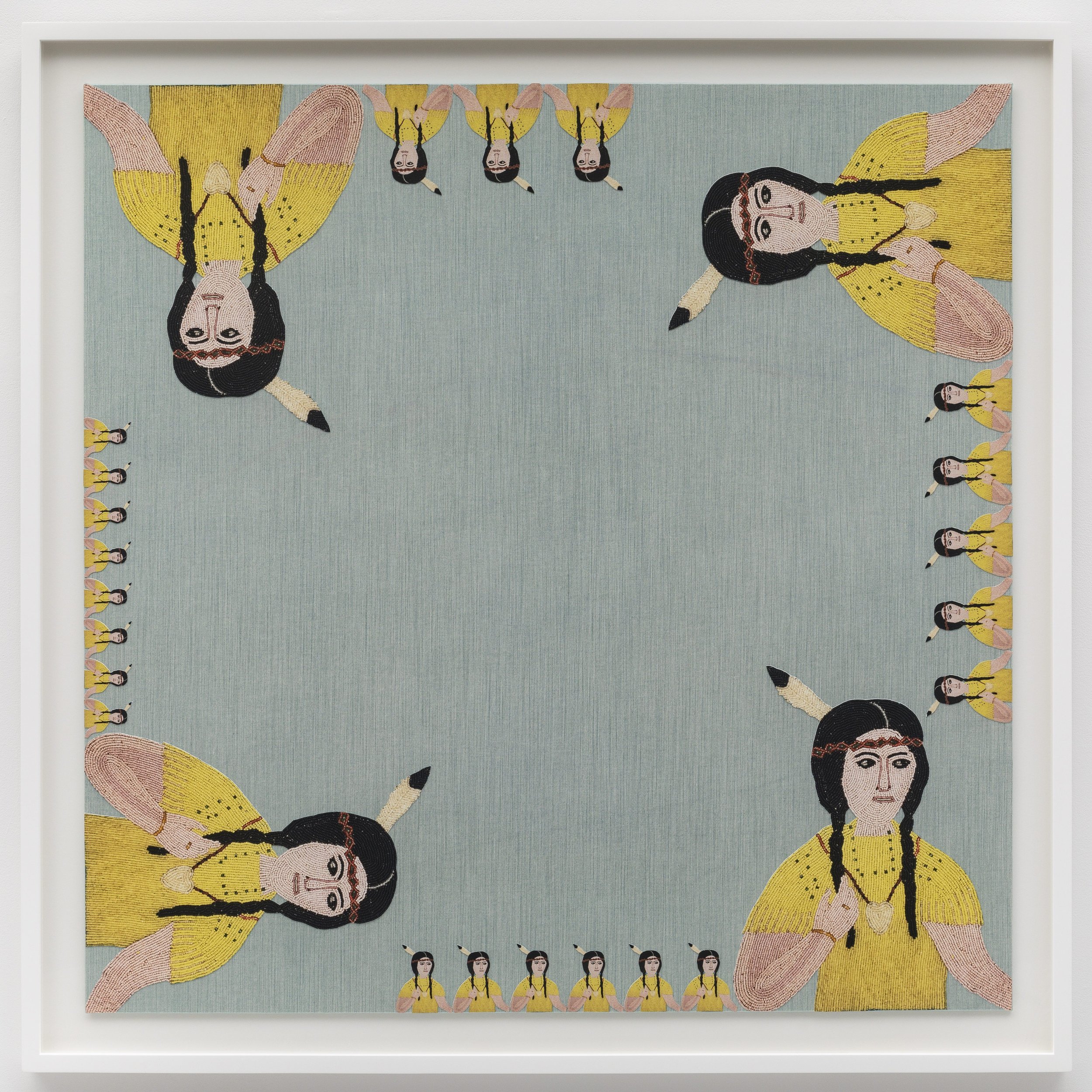   Gossipmonger (akbaleilíichikamnee),  2023, Fabric and archival pigment prints mounted on gatorboard, 44 x 44 in. 