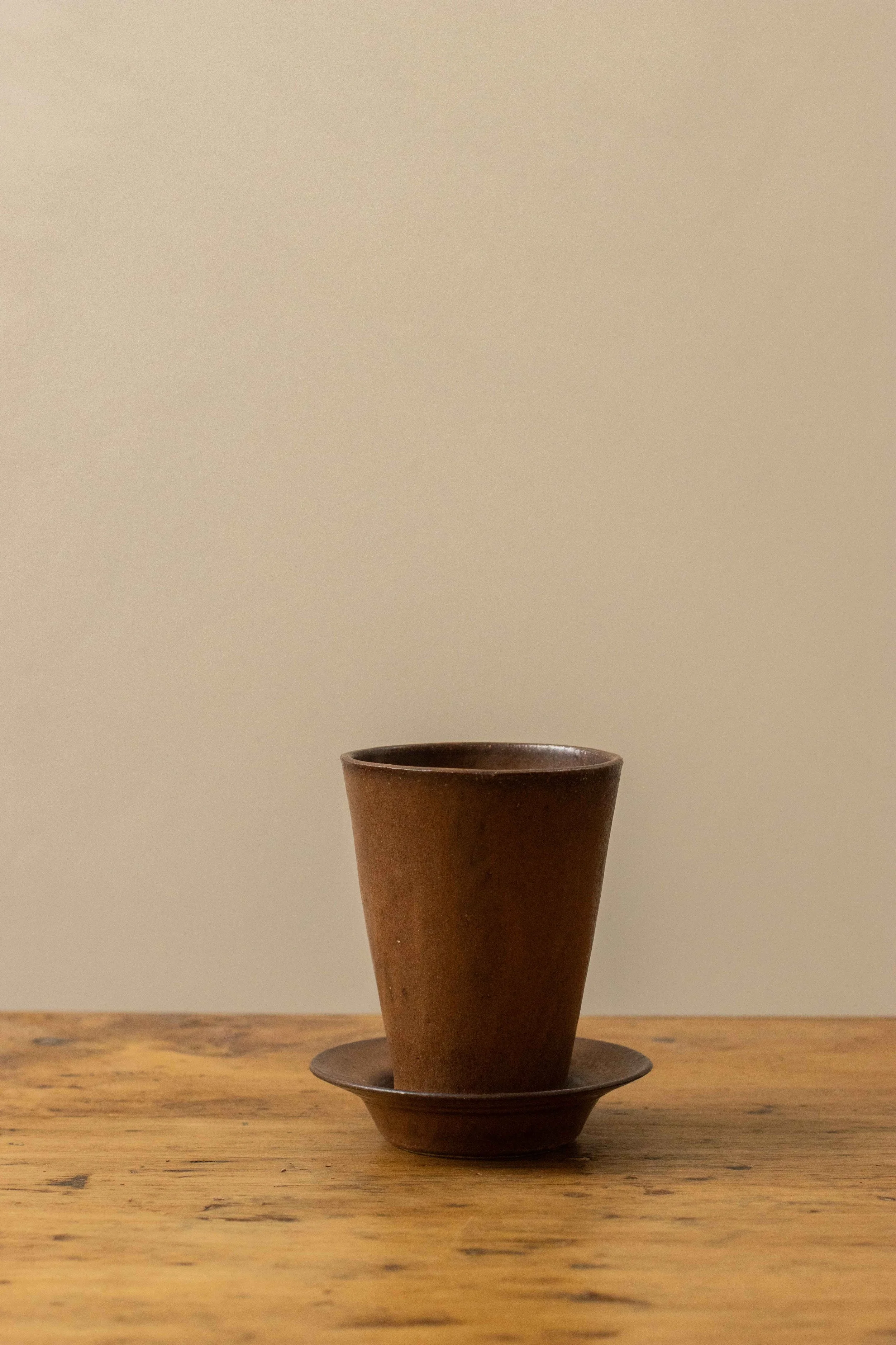 Tall cup and saucer in bark