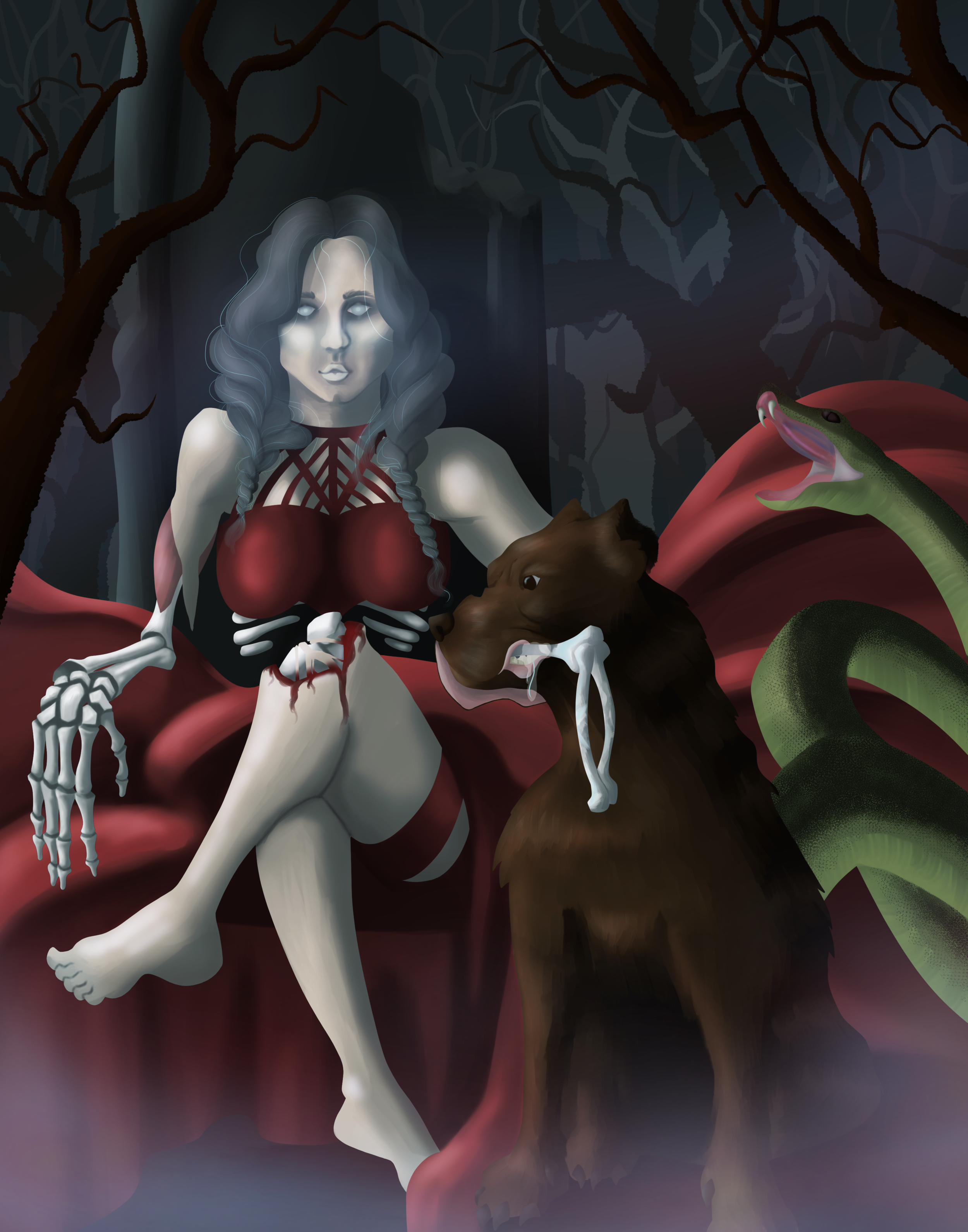 Character from Finnish mythology named Kalma, one of the goddesses of death, along with her dog, Surma.