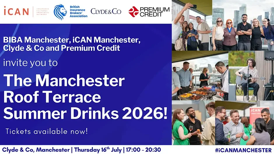 BIBA Manchester, iCAN Manchester, Clyde &amp; Co and Premium Credit Summer Drinks 2026