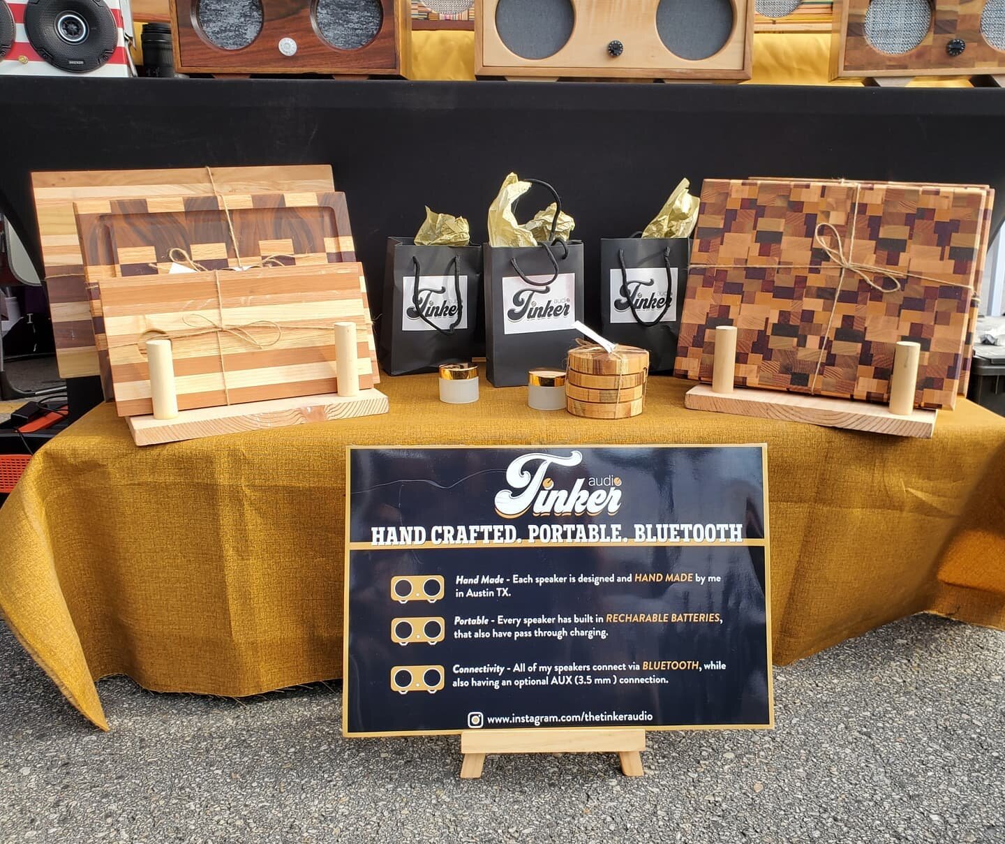 Very stoked for another market day in Georgetown. Lots of great vendors, plenty of cool stuff, food and drinks. Come on down if your in the area. #tinkeraudio #custom #bluetooth #speaker #handmade #wood #unique #oneofakind #upcycle #reclaimedwood #re