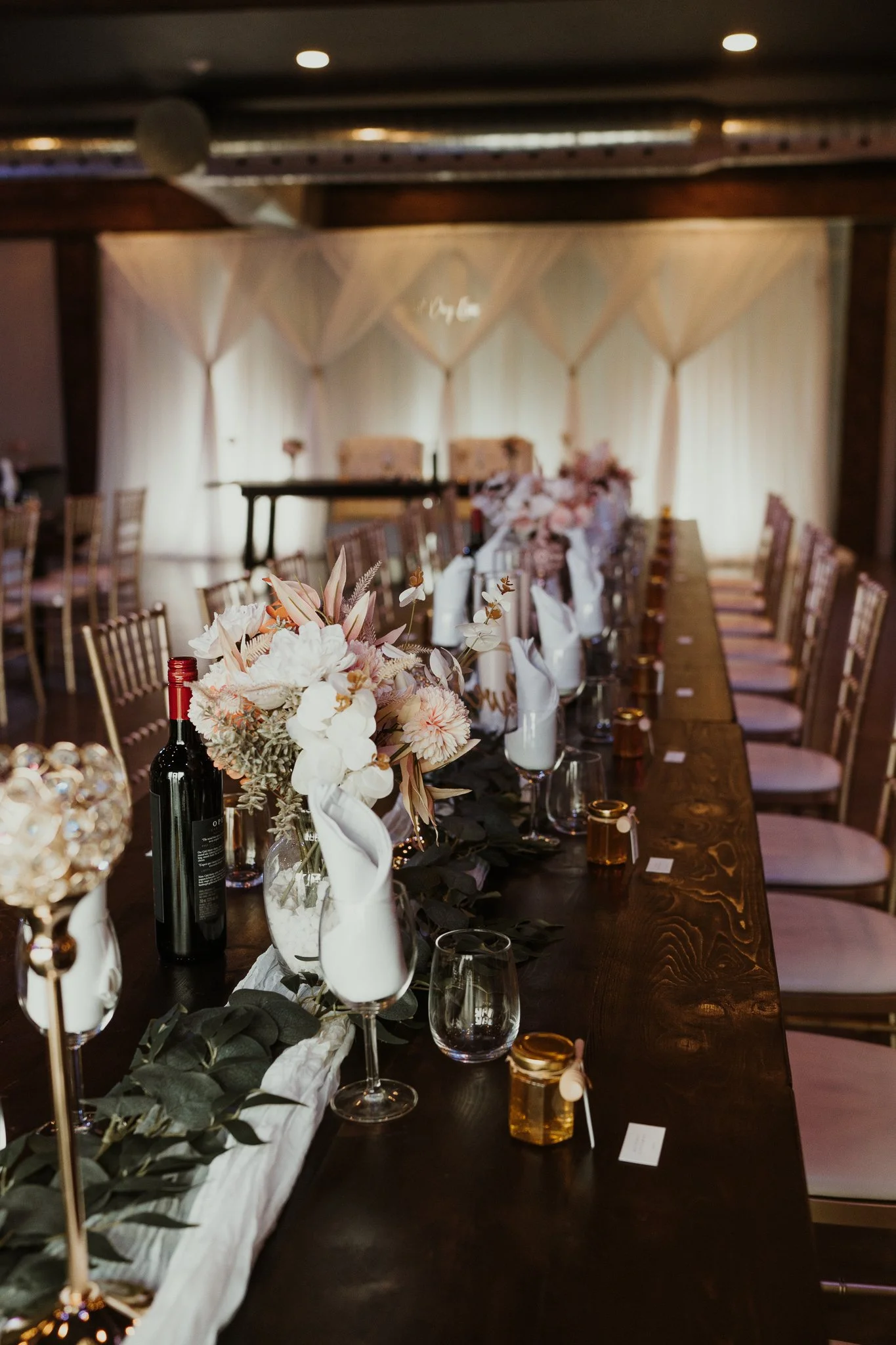 Wedding reception table setup at Humble Beginnings Event Venue Ontario.