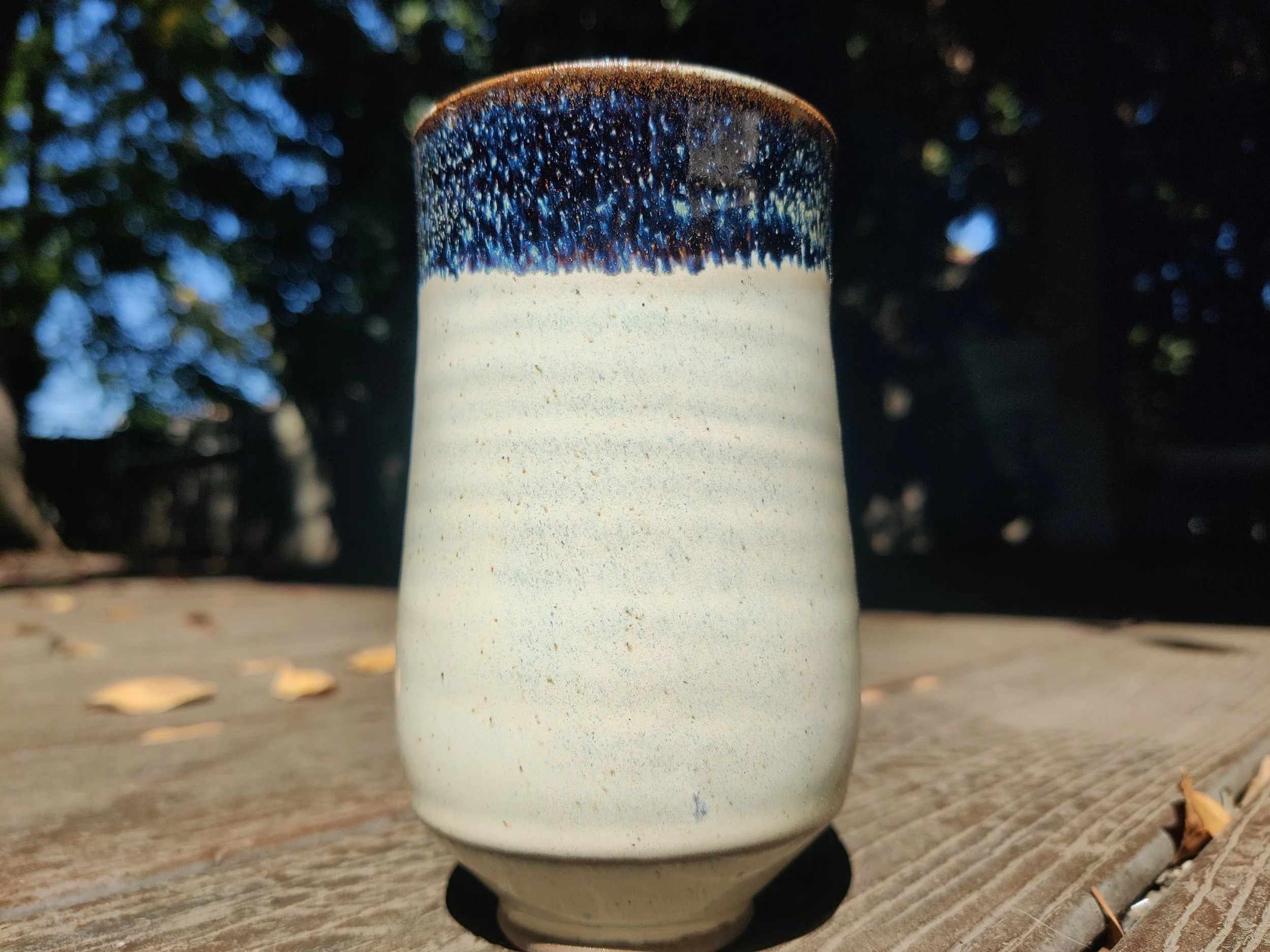 Ergonomic hand made ceramic oil spot combo cup