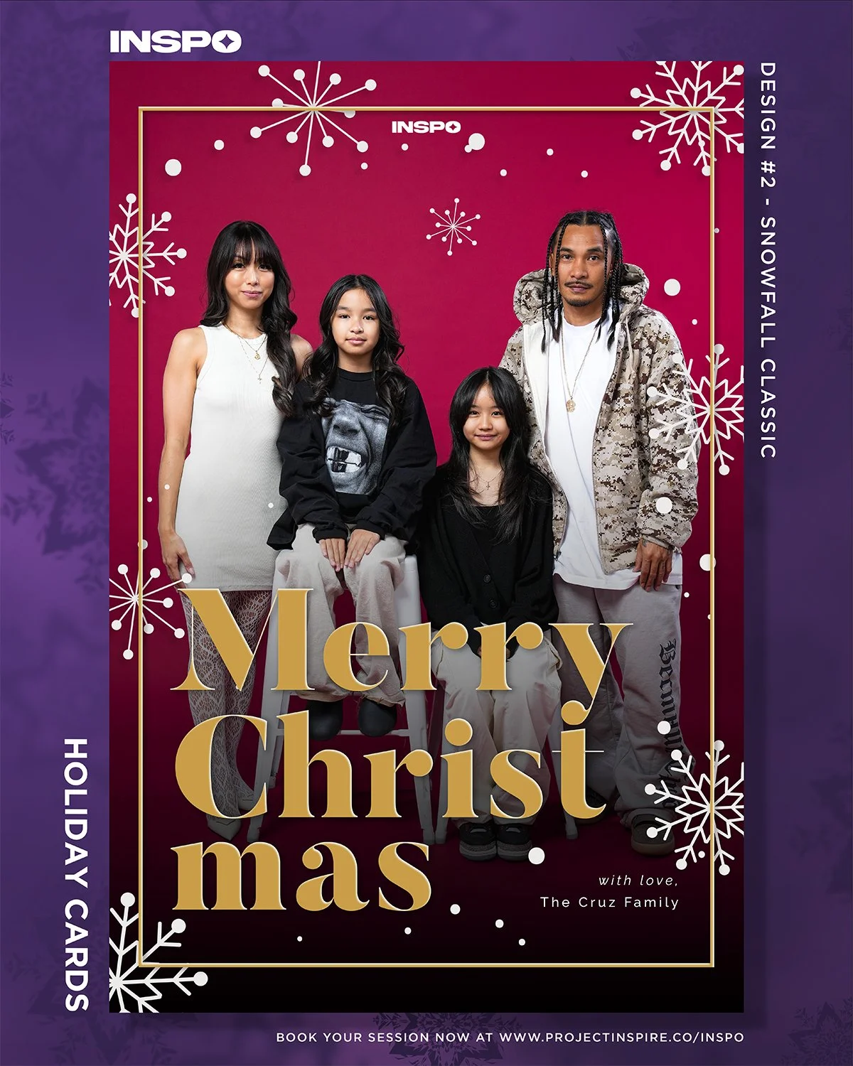 Spread some holiday cheer ✨

Add a personalized INSPO Holiday Card to your
session this season &mdash; perfect for gifting, mailing, or
framing!

🎄 $25 &mdash; Digital Holiday Card (social media ready)
🎁 $60 &mdash; Digital Holiday Card + (10) 4x6 