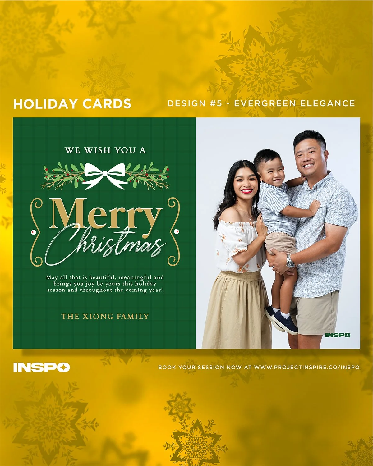 Spread some holiday cheer ✨

Add a personalized INSPO Holiday Card to your
session this season &mdash; perfect for gifting, mailing, or
framing!

🎄 $25 &mdash; Digital Holiday Card (social media ready)
🎁 $60 &mdash; Digital Holiday Card + (10) 4x6 
