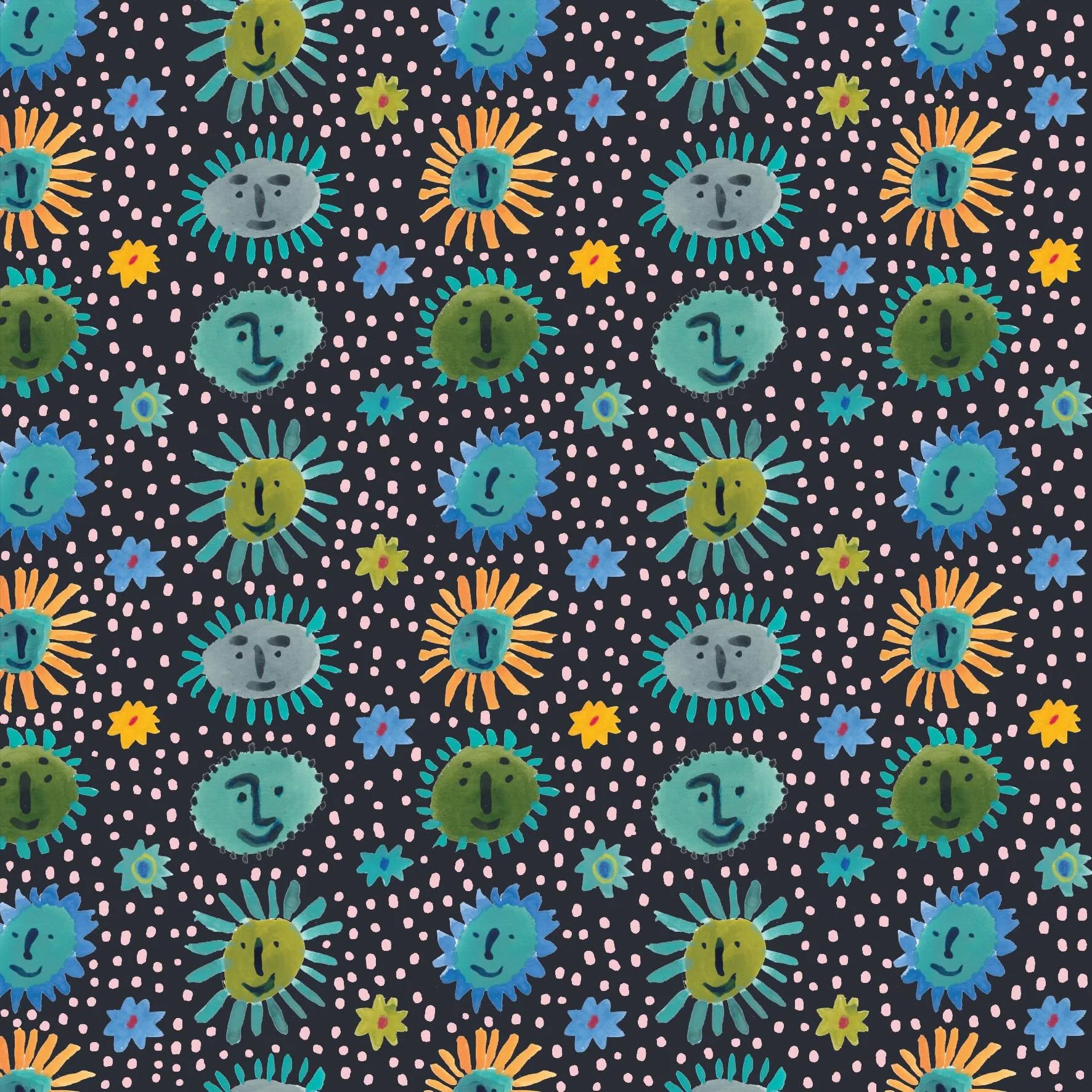 Off on me holibobs 🌻✨

Sunshiney faces inspired by Picasso&rsquo;s ceramics

#illustration #art #patterndesign #printandpattern #repeatprint