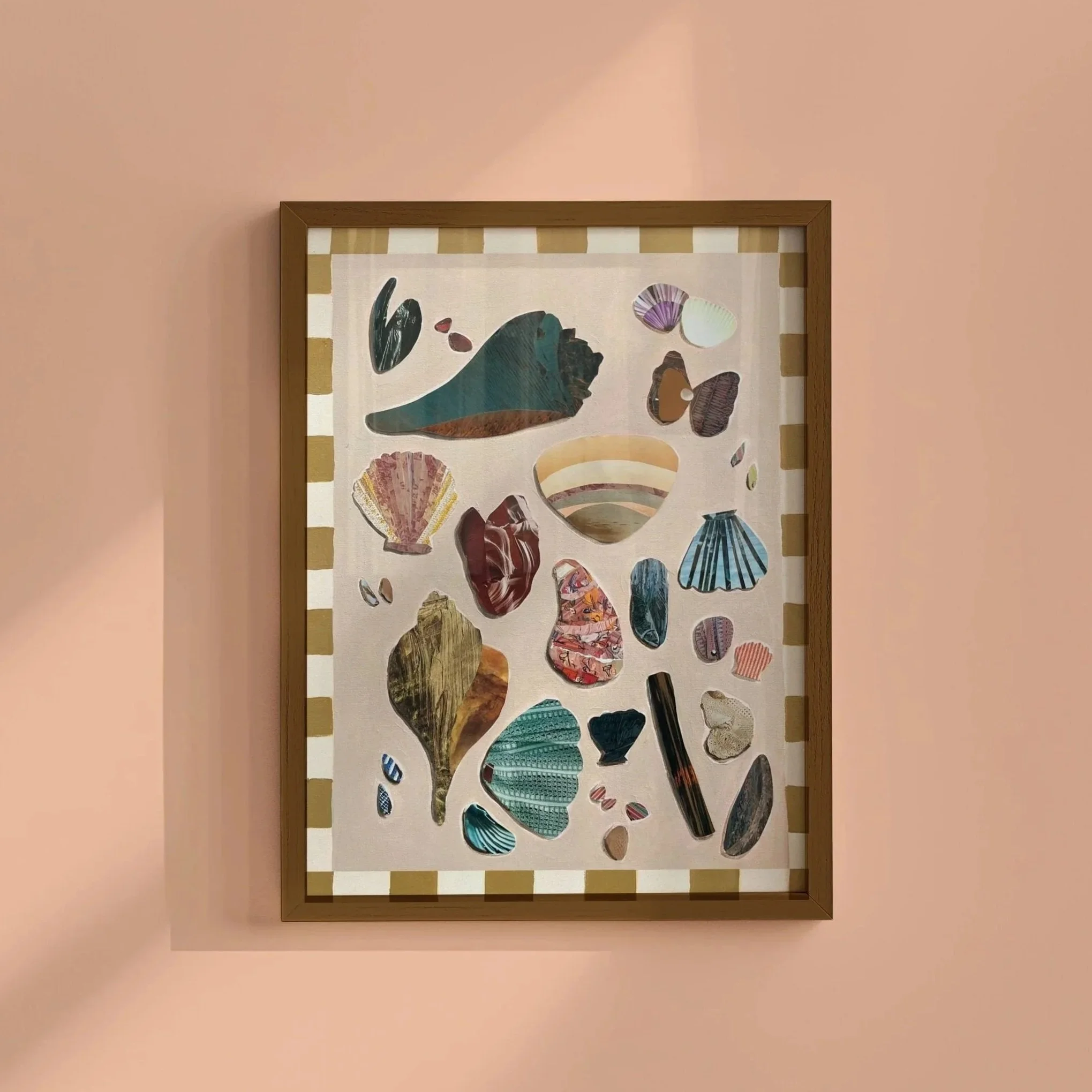 Shells Art Print with Yellow Striped Border