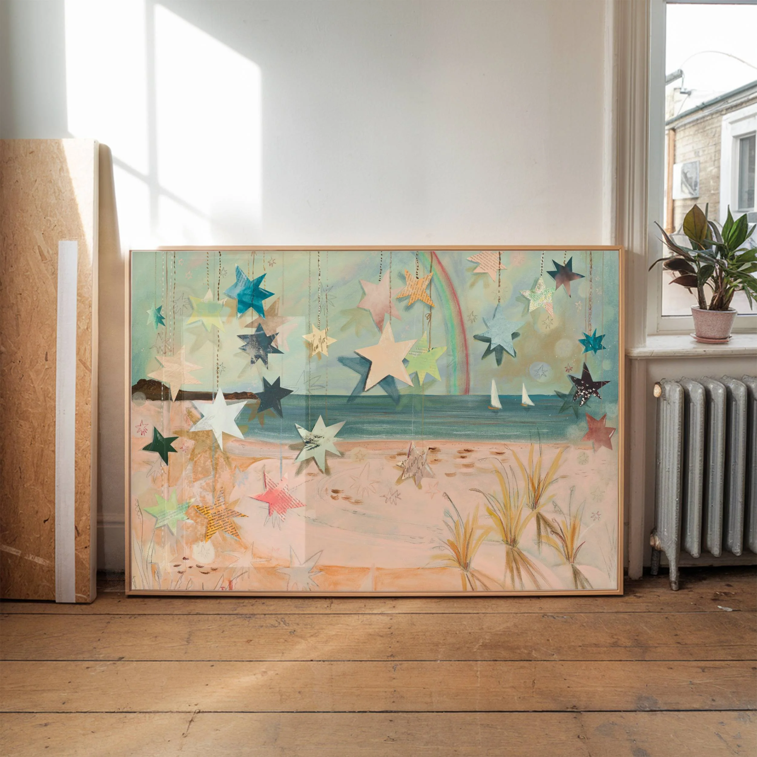 Pink Coastal Grandma Artwork, muted coastal wall art blues, whimsical romance, coastal maine wall art, southern coastal granddaughter art