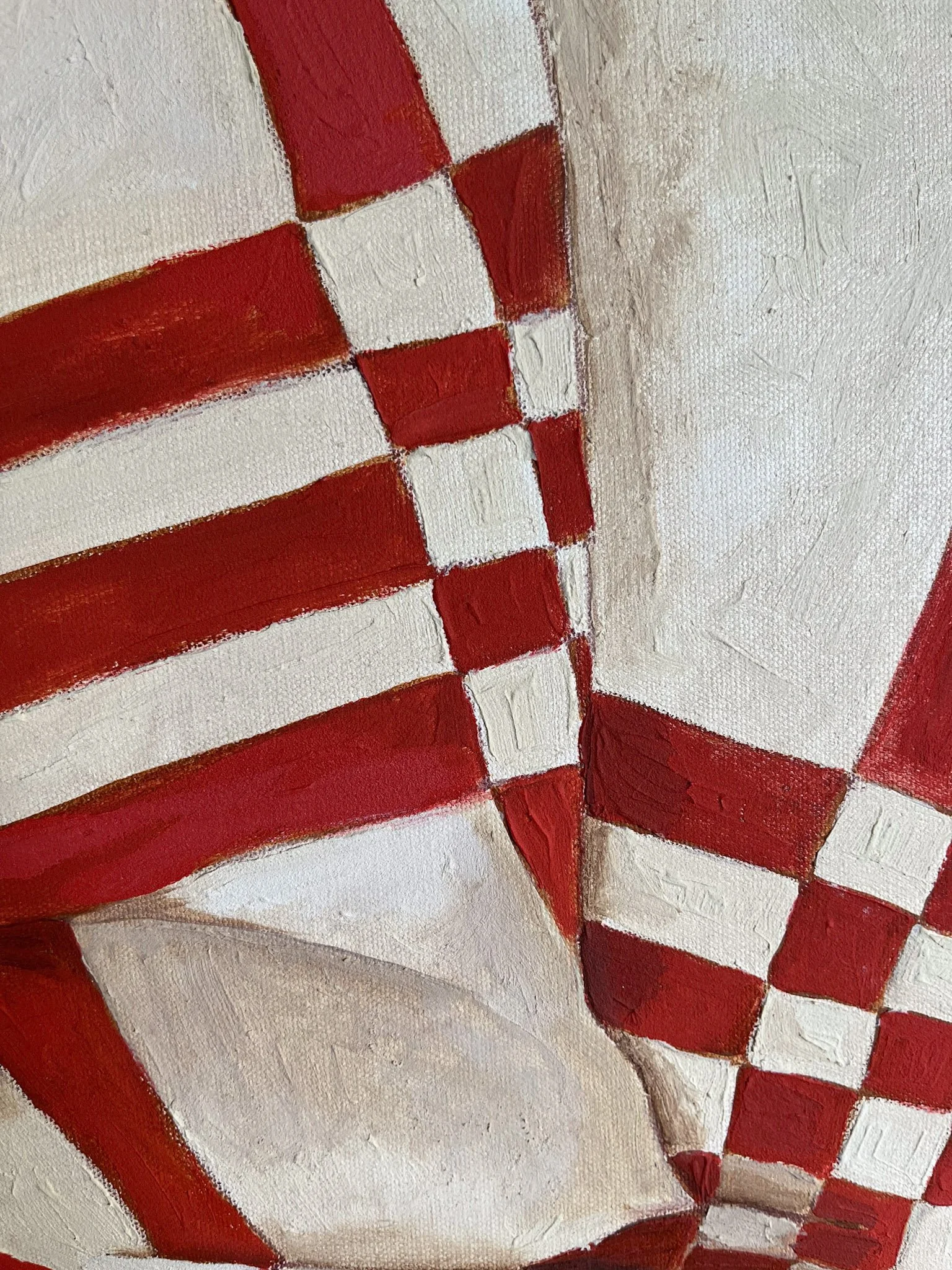 art quilt, painted textile, abstract art, textured wall hanging, fiber art, modern patchwork, boho decor, maximalist design, handcrafted art, unique wall art, red and warm colors