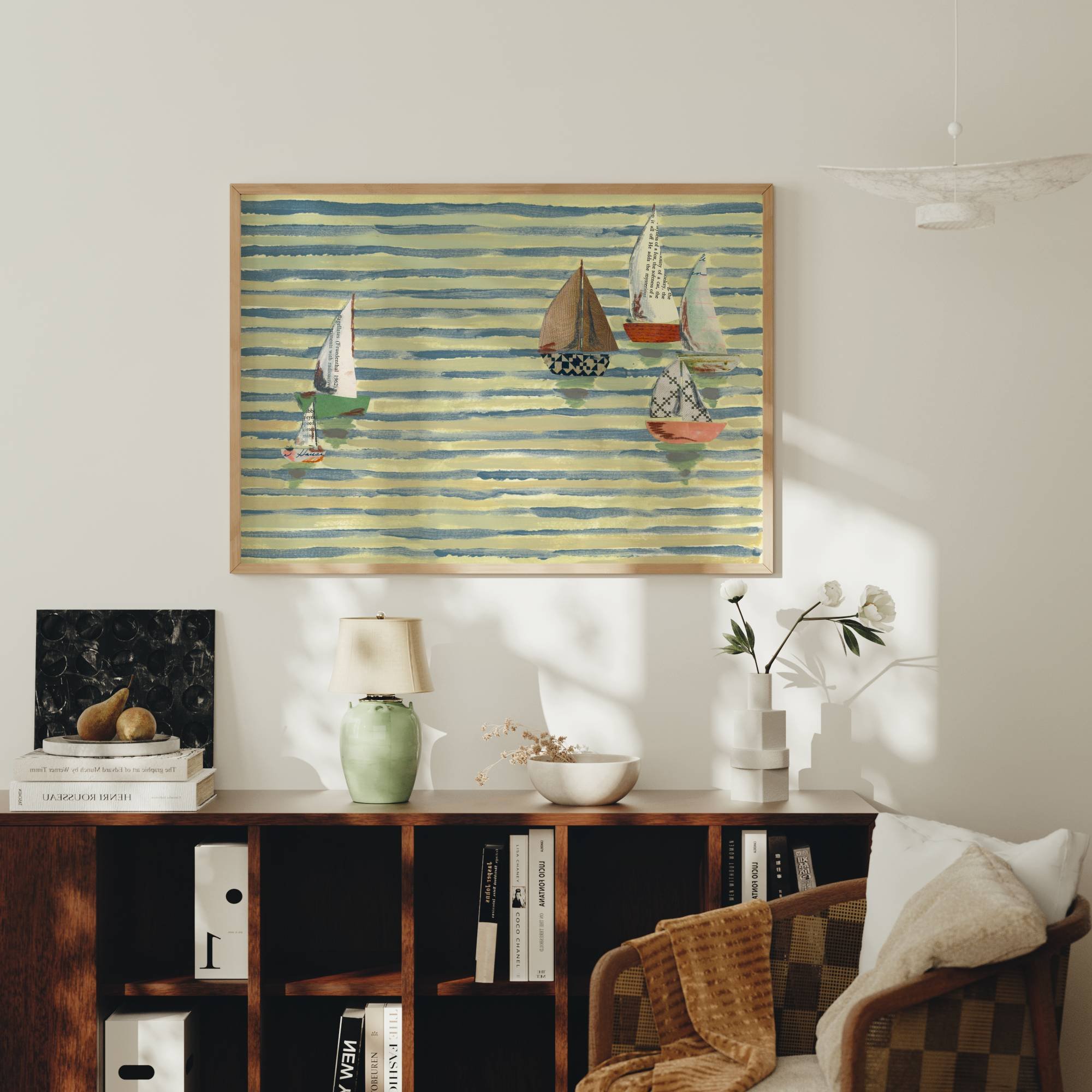 Nautical Sailboat Art, large art for big walls, colorful travel poster, fun coastal art print, midcentury modern vintage retro beach decor