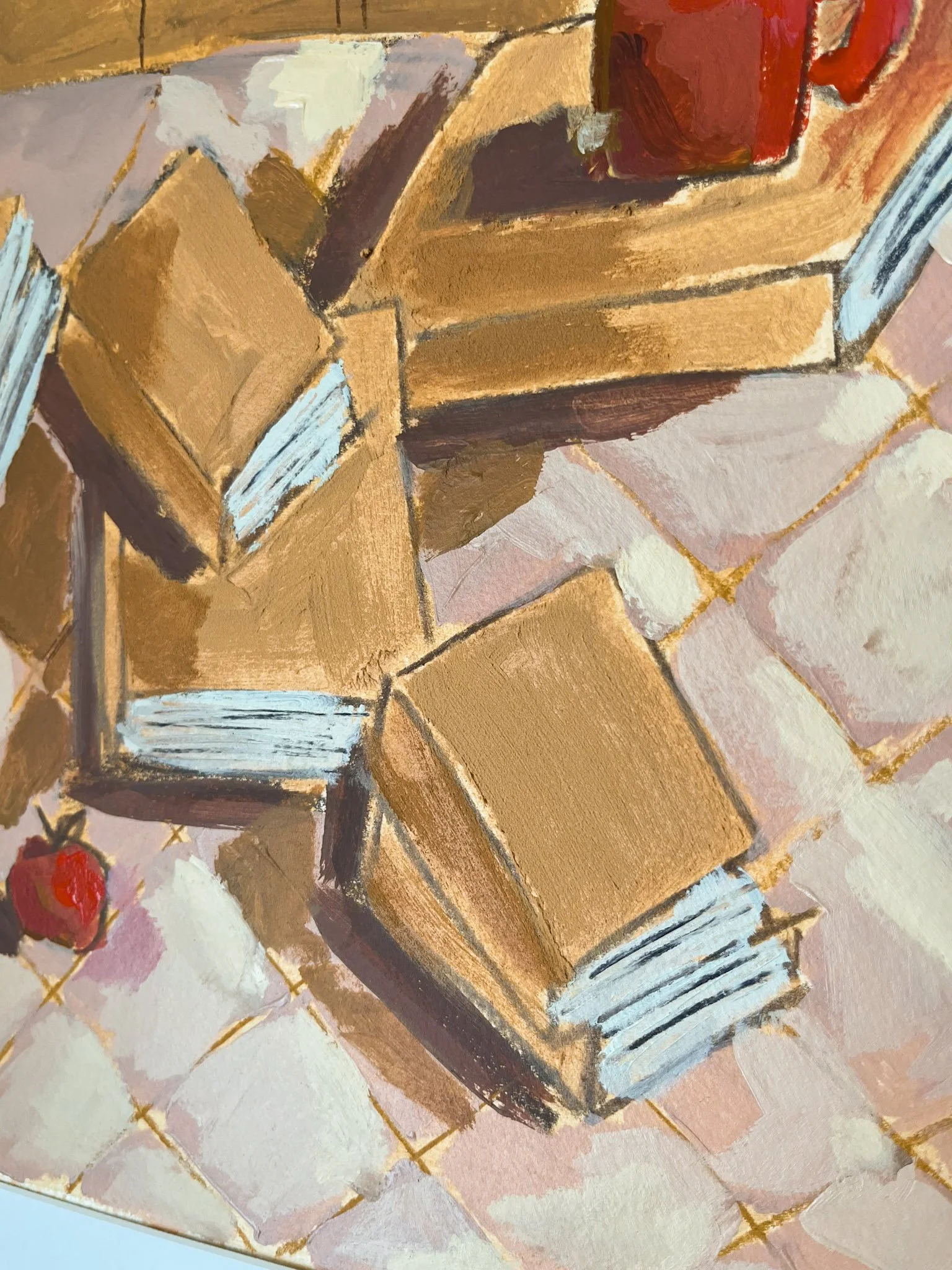 Original book stack painting Loose painting Mixed media art