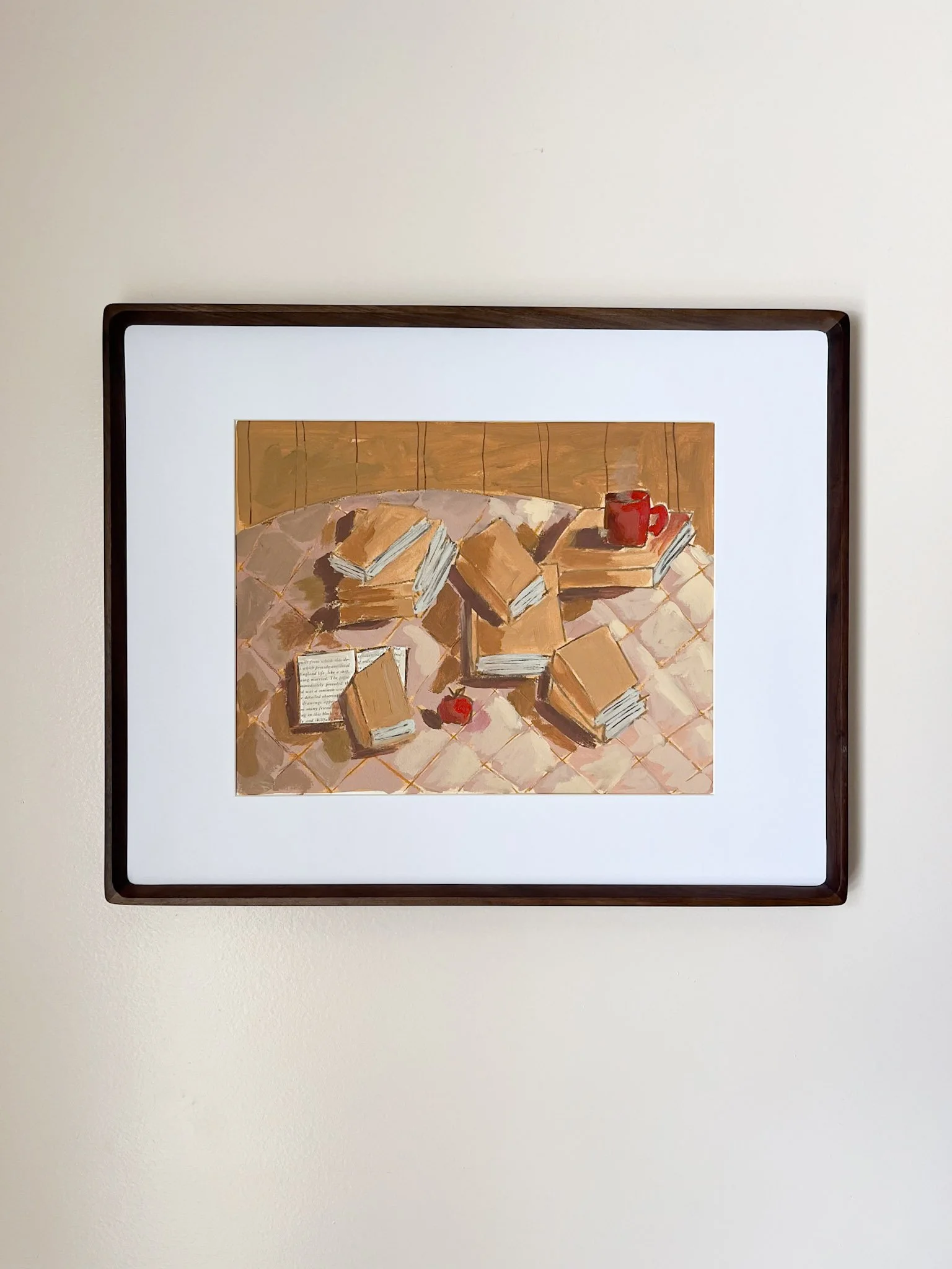 Original book stack painting Loose painting Mixed media art