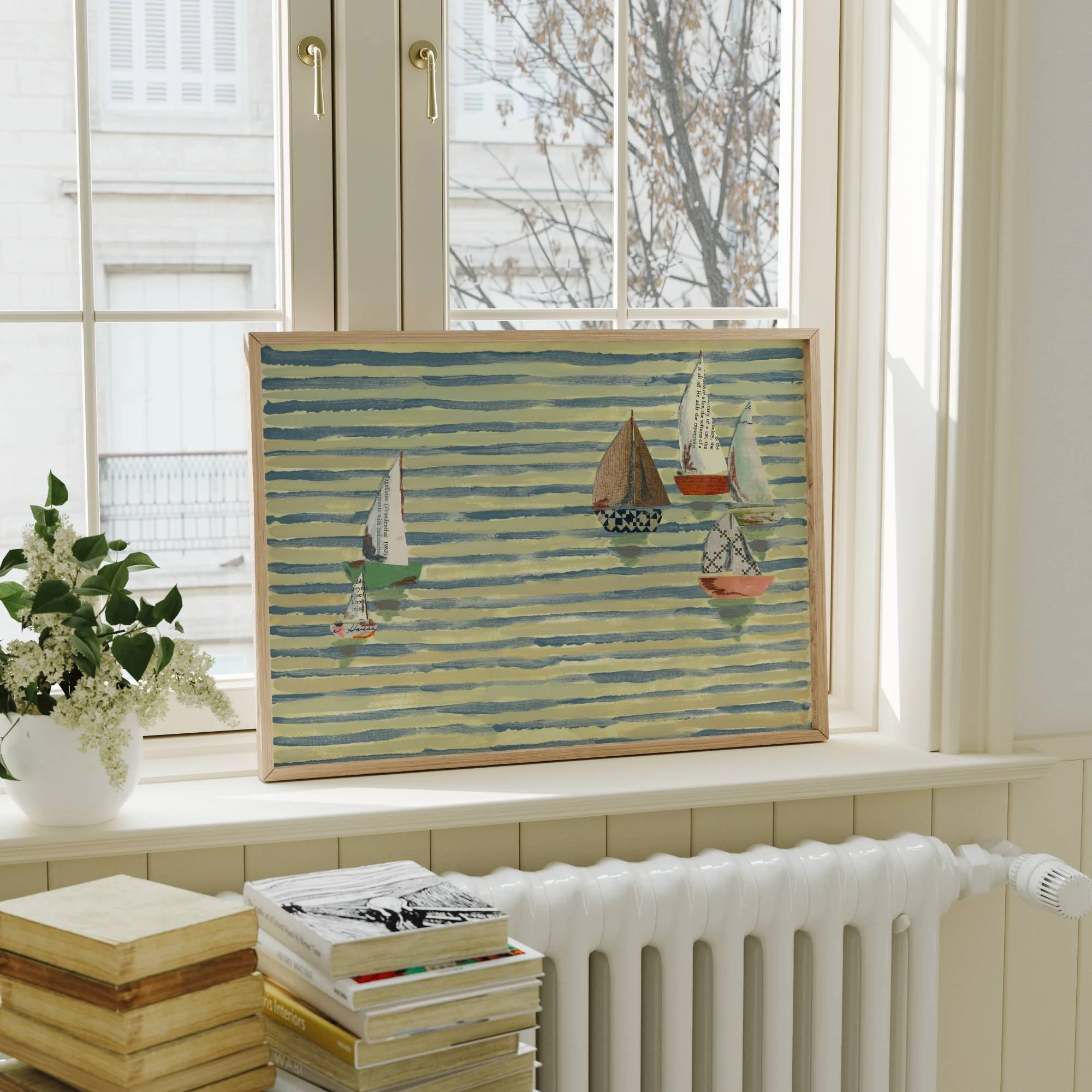 Nautical Sailboat Art, large art for big walls, colorful travel poster, fun coastal art print, midcentury modern vintage retro beach decor