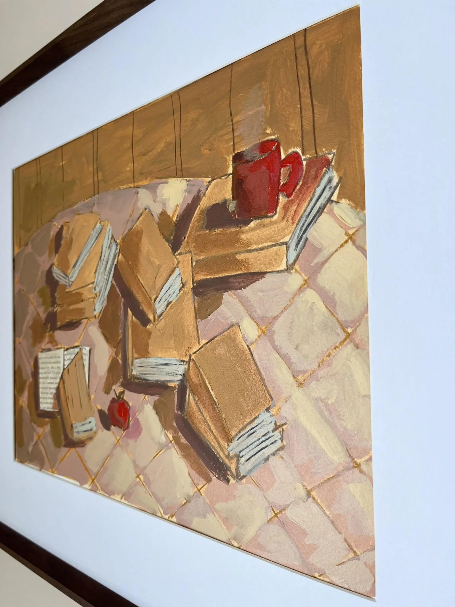 Original book stack painting Loose painting Mixed media art