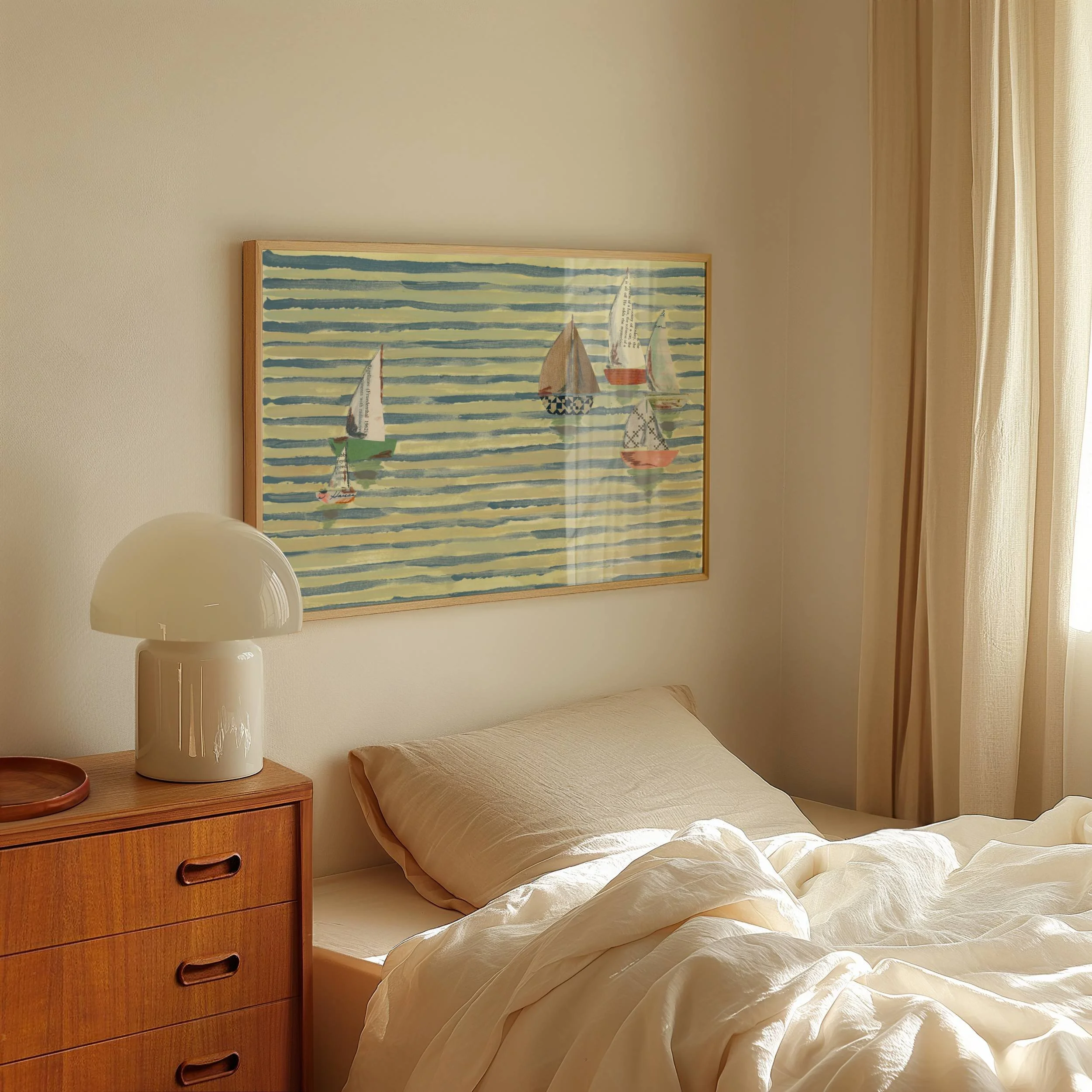 Nautical Sailboat Art, large art for big walls, colorful travel poster, fun coastal art print, midcentury modern vintage retro beach decor