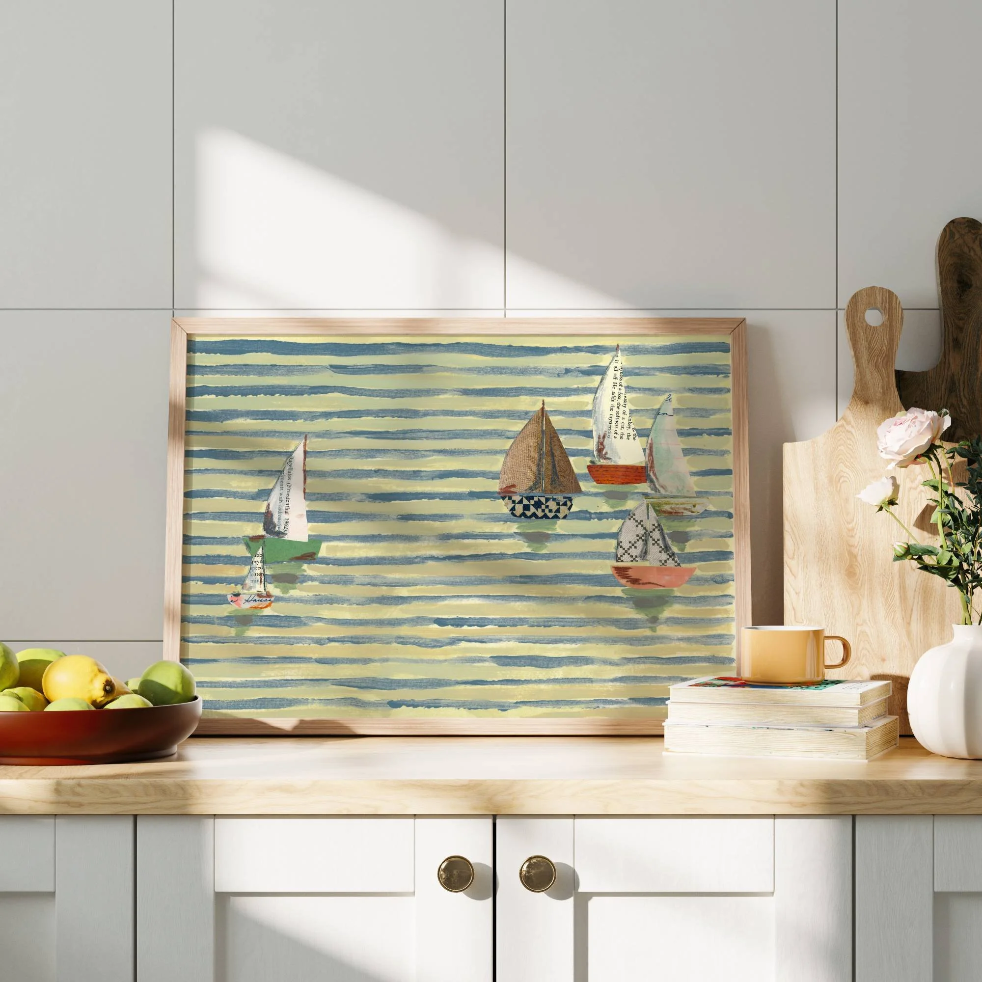 Nautical Sailboat Art, large art for big walls, colorful travel poster, fun coastal art print, midcentury modern vintage retro beach decor