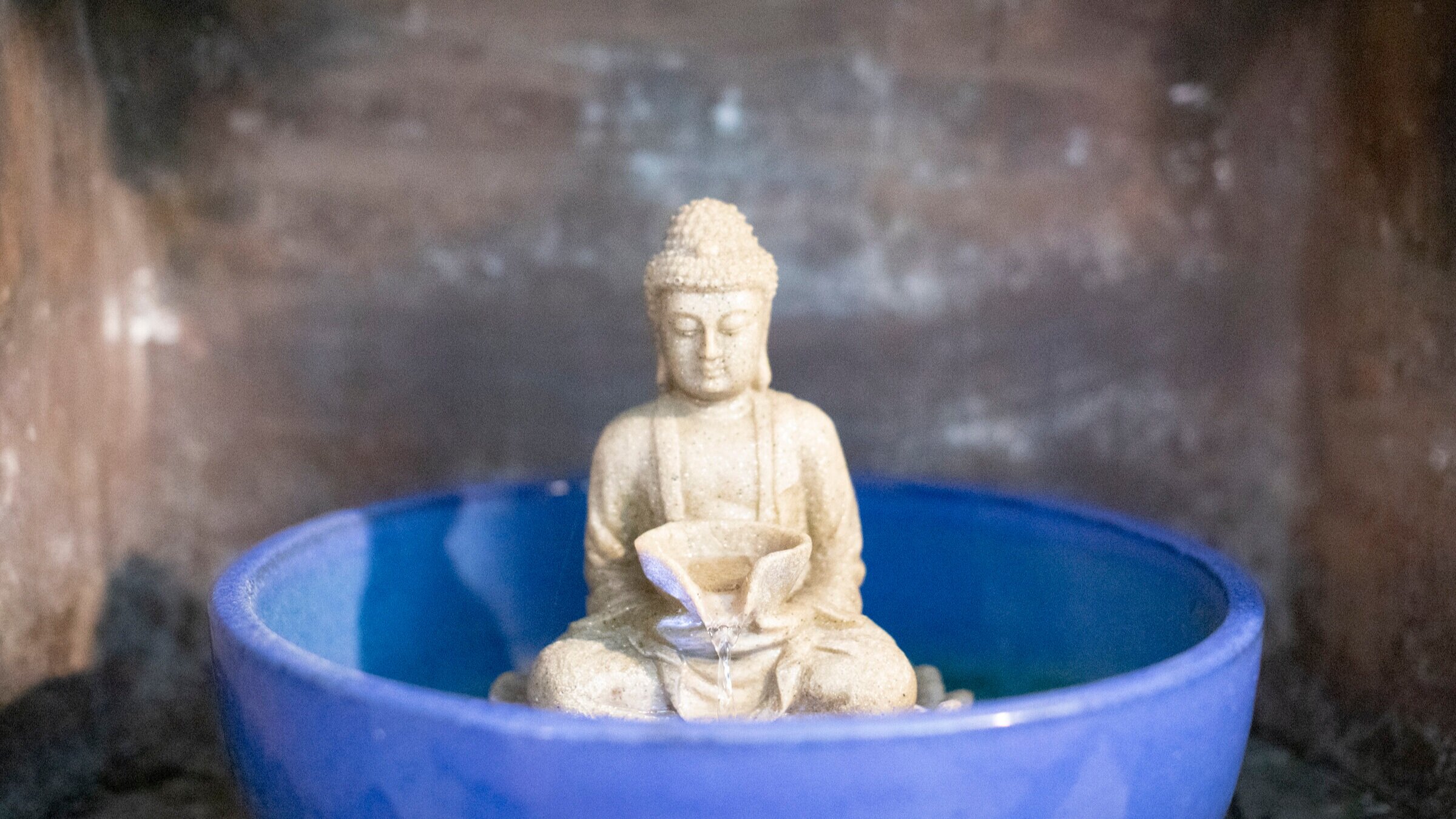  Photo of a Buddha statue and fountain in Julie’s clinic. 