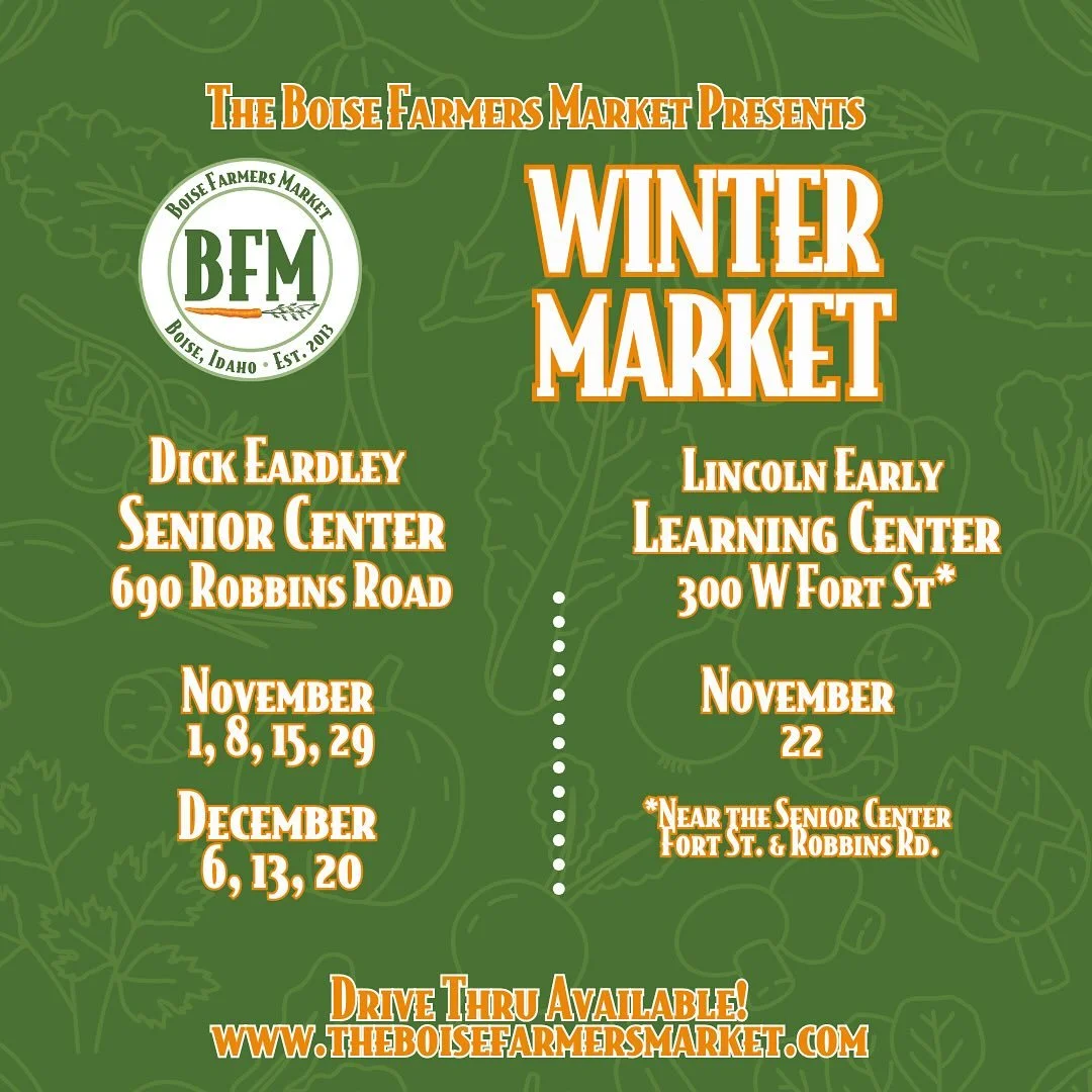 Winter Market season has officially arrived! We are kicking off our first Winter Market this Saturday at the Dick Eardley Senior Center, with the market running from 9-1. 

Lots of your farmers market favorites will be there including fresh produce, 