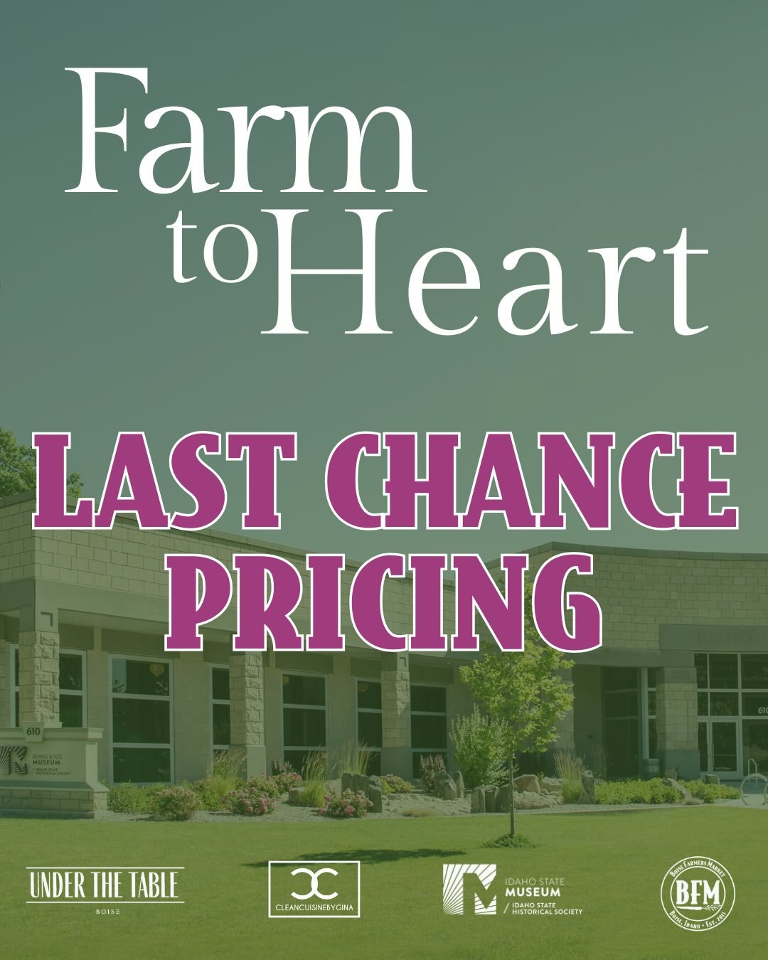 Valentine&rsquo;s day is right around the corner, and it is time for last chance pricing for our upcoming Farm to Heart dinner. 

Be sure to purchase your tickets while you still can! You won&rsquo;t want to miss the opportunity to share a 5-course l