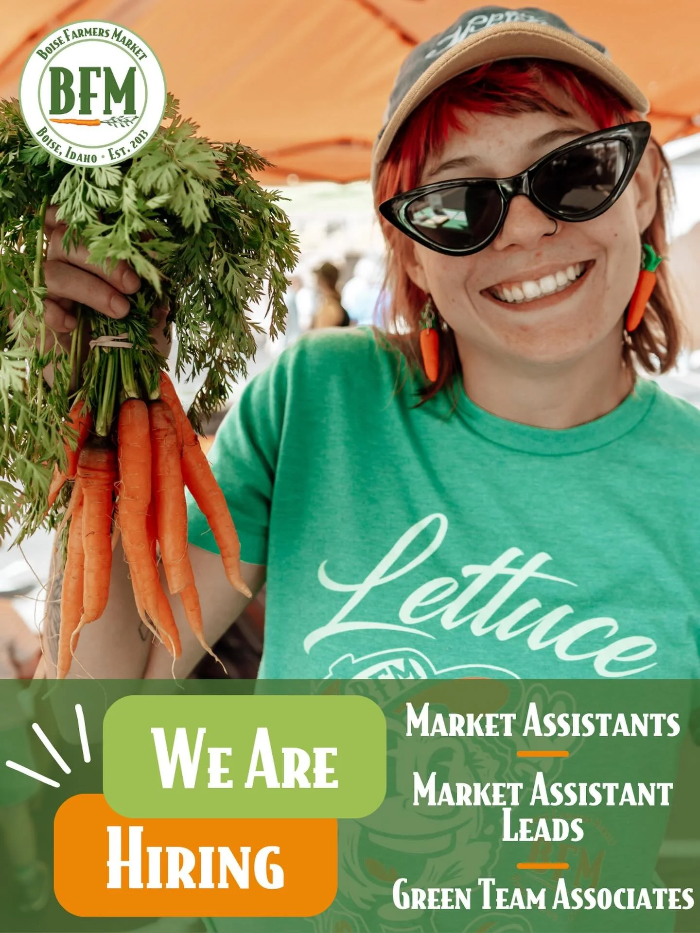 The Boise Farmers Market is currently looking to fill all Walk-Thru Market positions for the 2026 season! We are hiring for Market Assistants, Market Assistant Leads, and Green Team Assistants. 

Every position is critical to the success of the marke