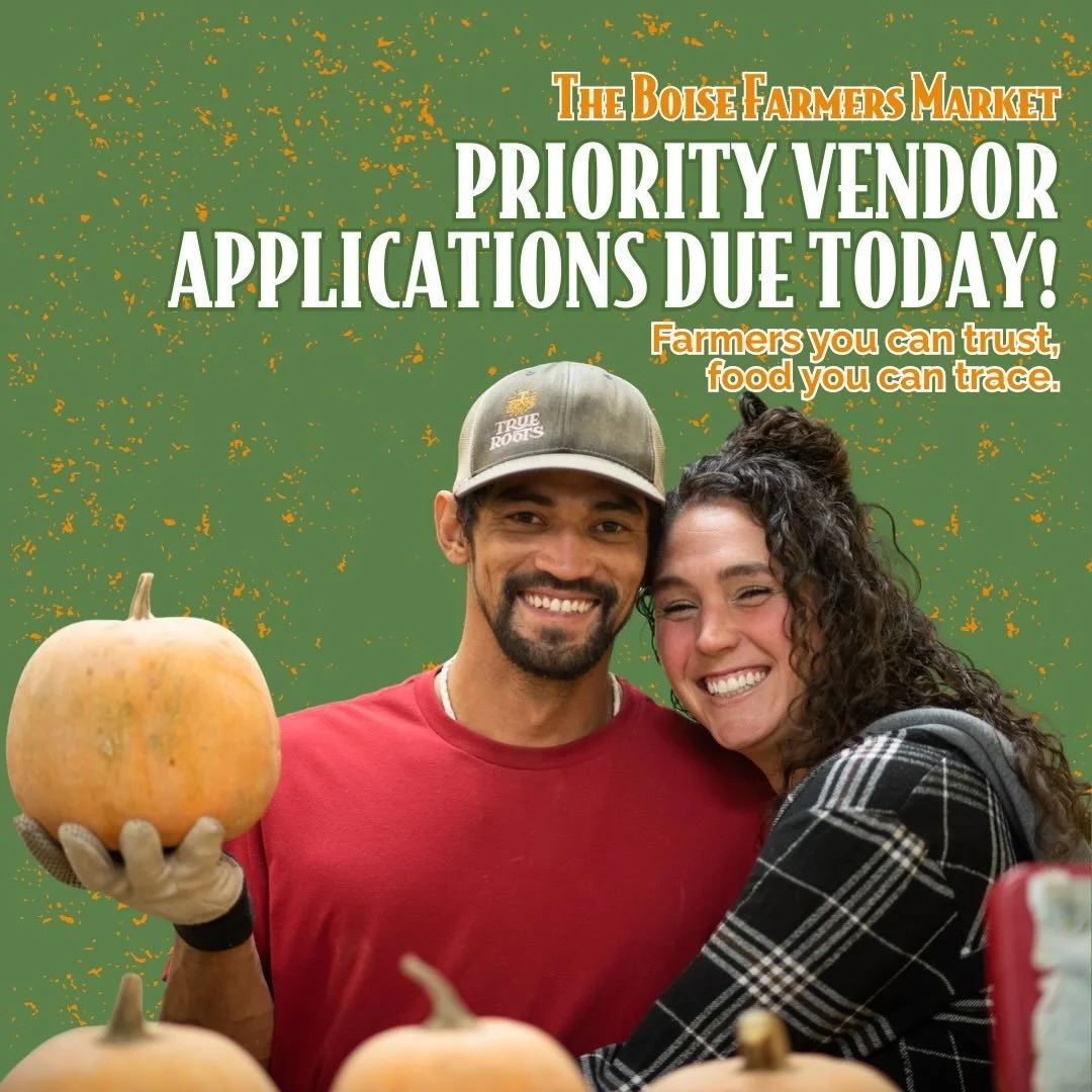Priority vendor applications for the 2026 Summer Market Season are due TODAY by 11:59pm 🏃&zwj;♂️

Looking for your best chance at acceptance to the Boise Farmers Market? Be sure to get your vendor application submitted before the end of the day. Ven