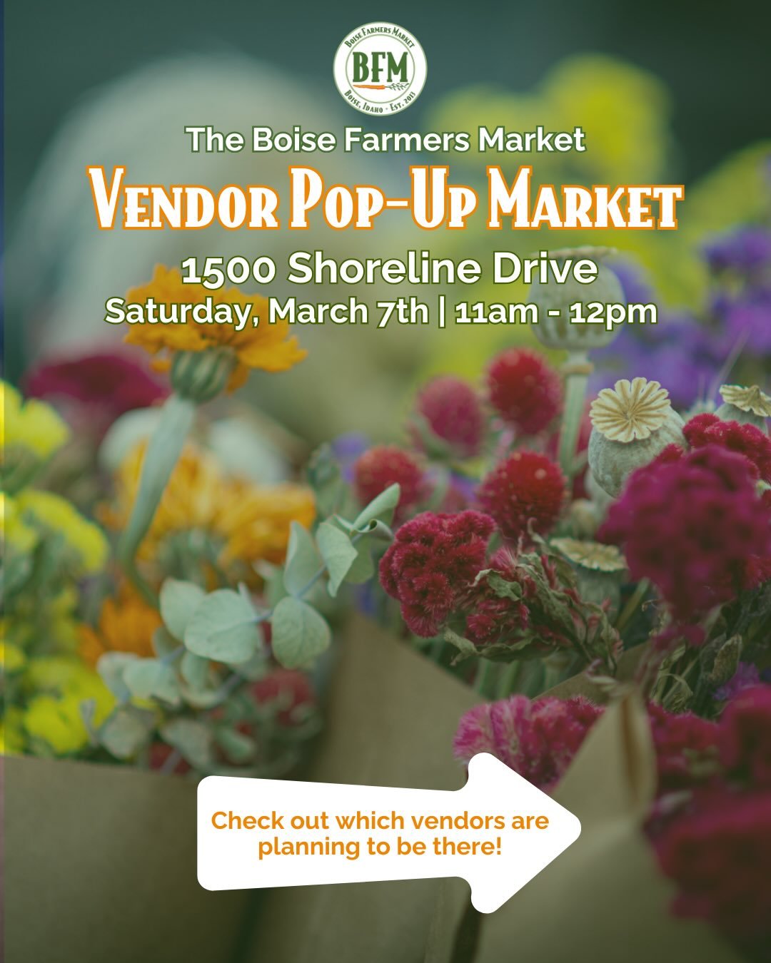 The Boise Farmers Market Vendors are back again to showcase their local produce, protein, and products to give you a taste of what is to come during the 2026 market Summer Walk Thru Season! 

This one hour only pop-up market is happening on Saturday,