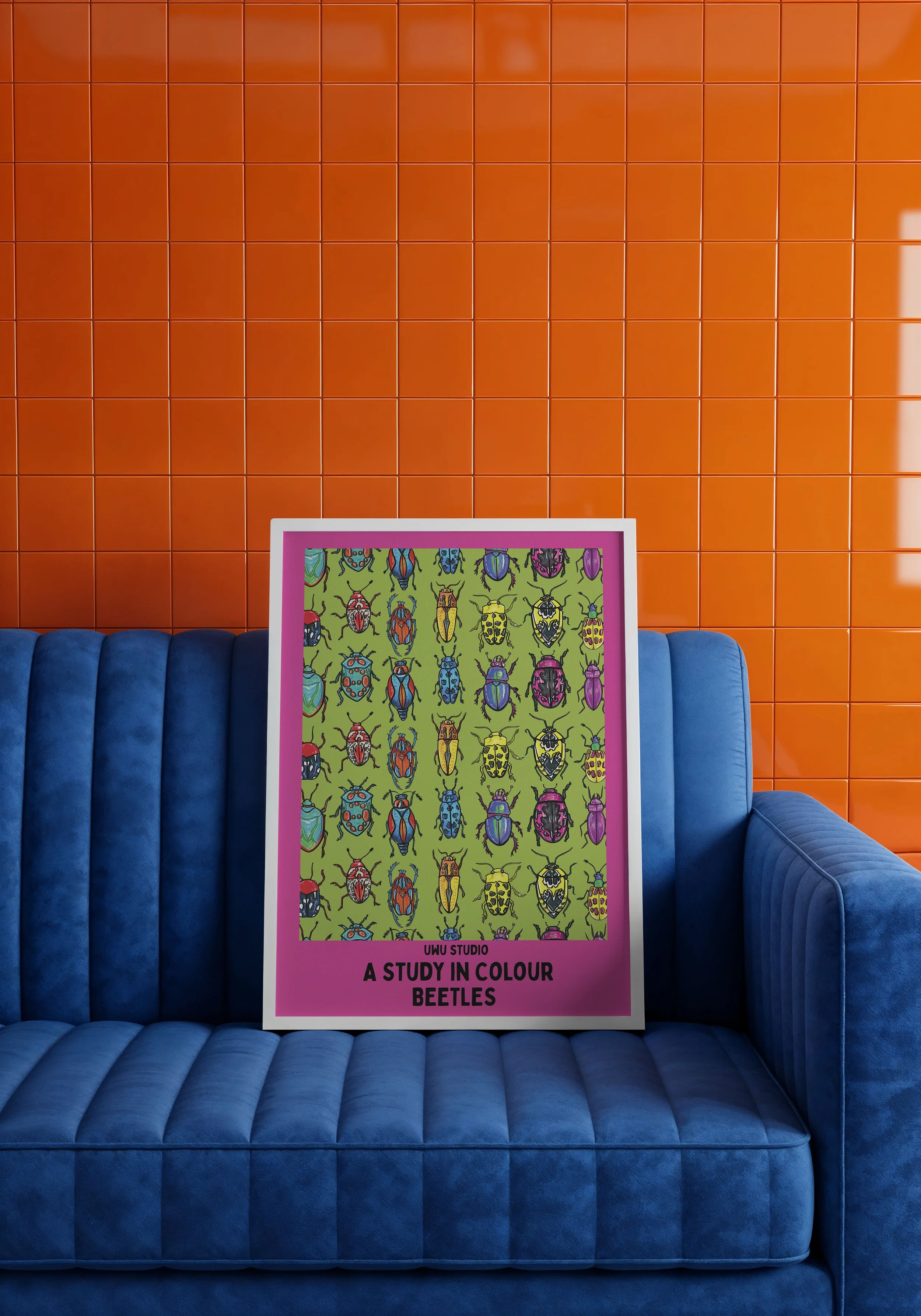 pink and green beetle - orange wall.jpeg