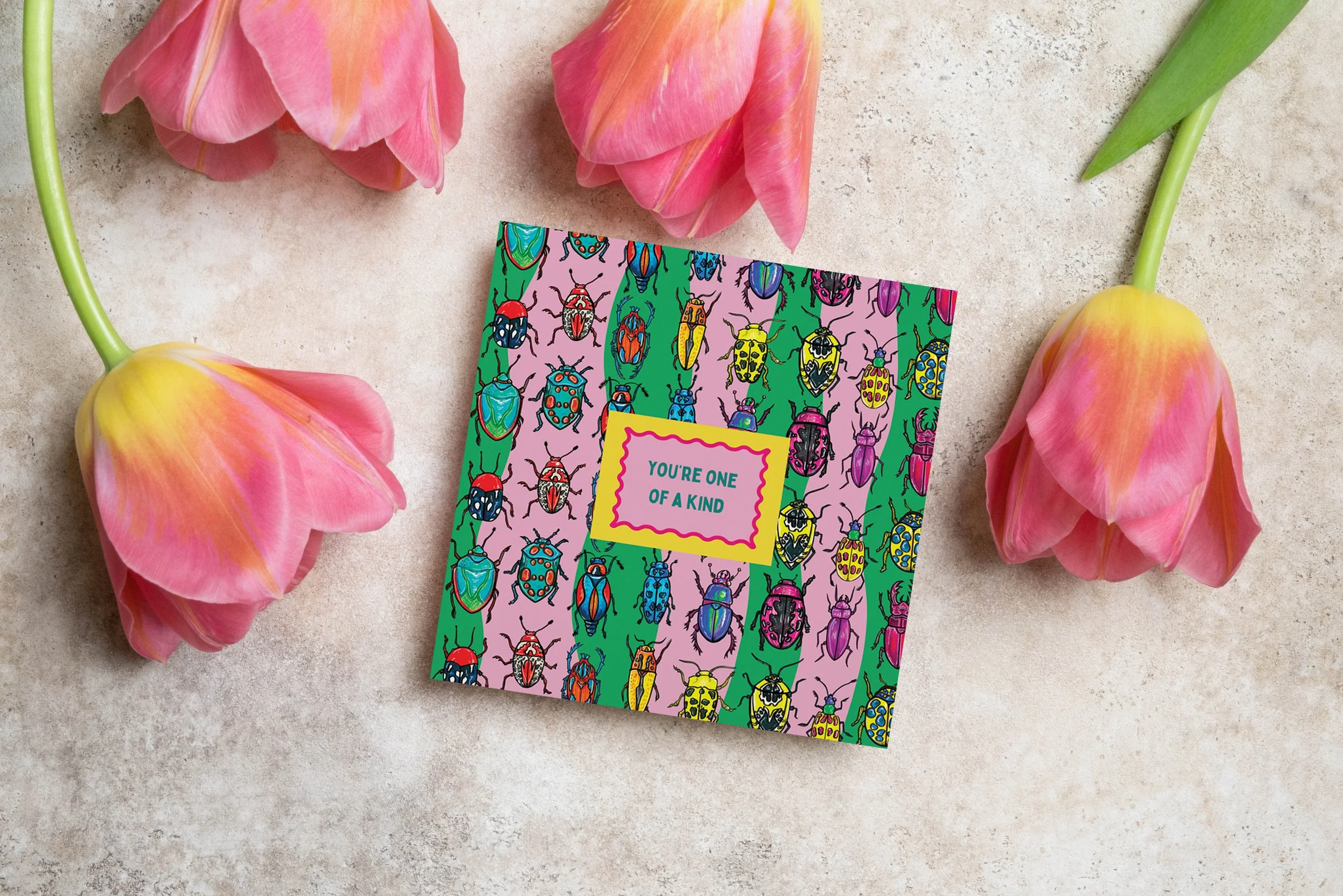 One of a Kind Beetle Card – Colourful Greeting Card