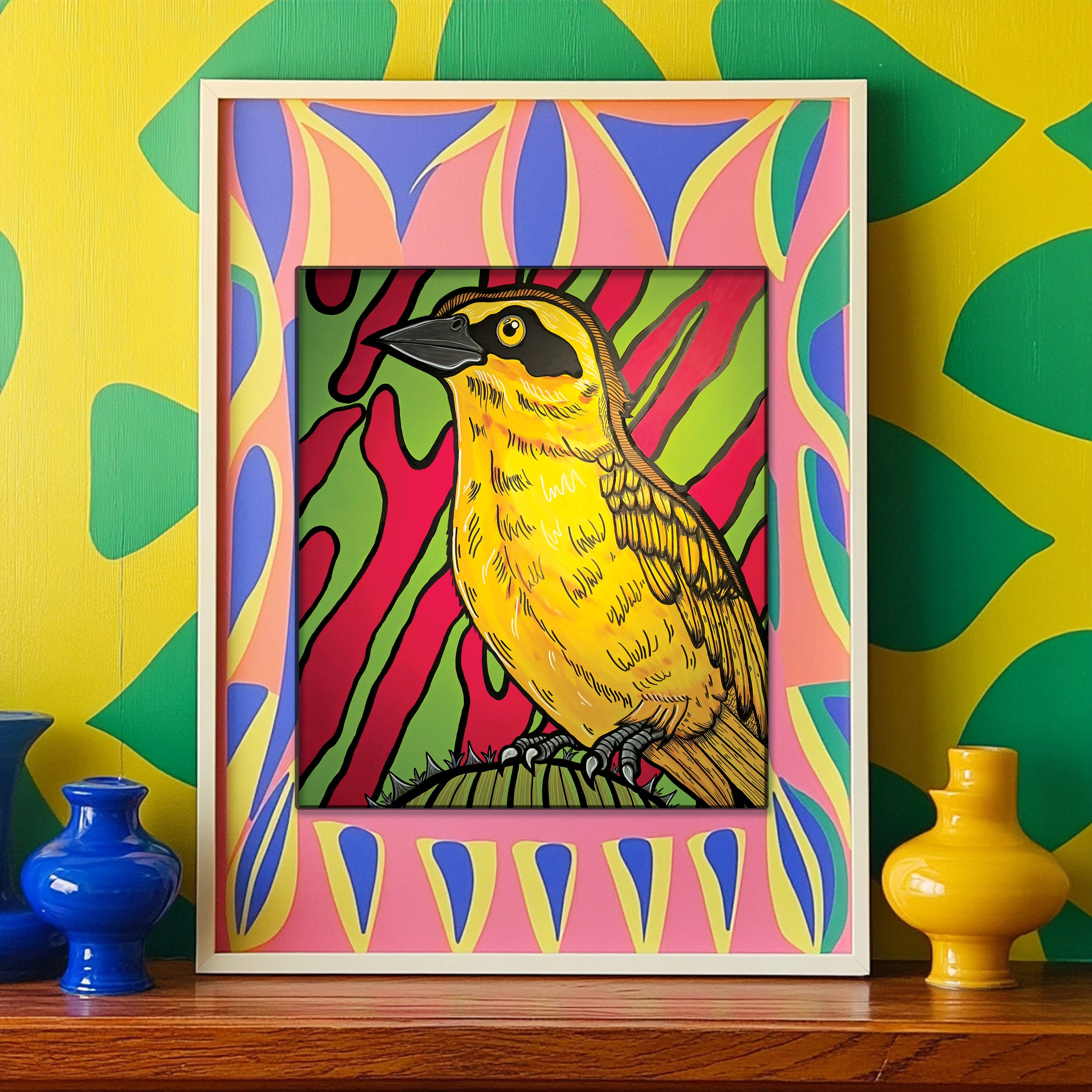 Pink 'Weaver Birds From Lagos to Ipswich’ Prints