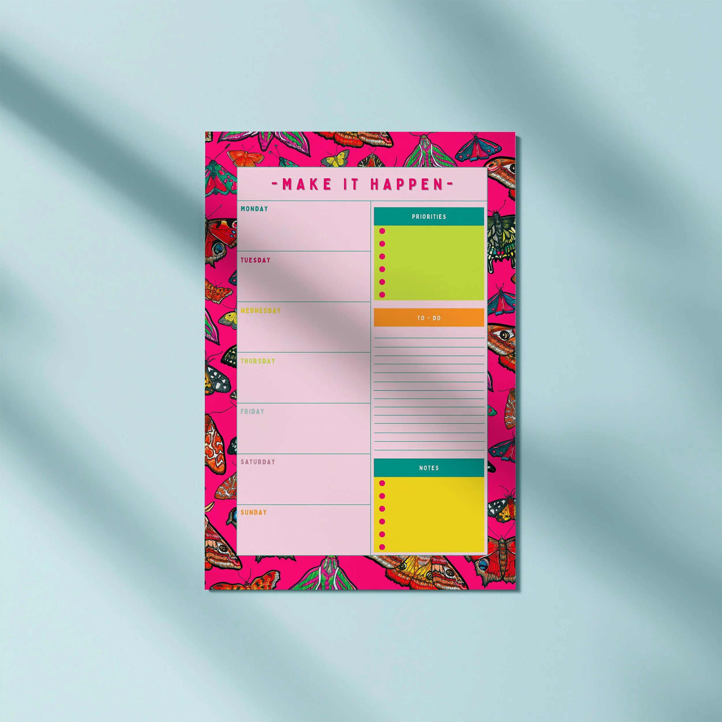 Pink Butterfly A4 Planner – Make It Happen Weekly Desk Planner