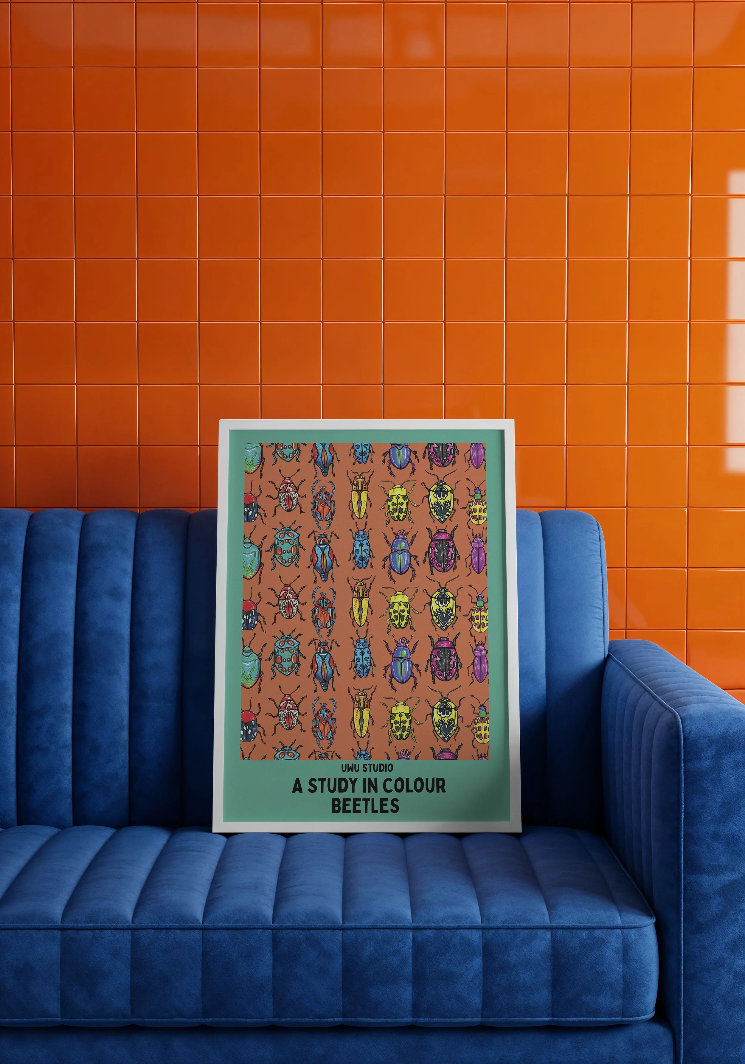 Orange & Blue Beetle Art Print – Colourful Wall Art