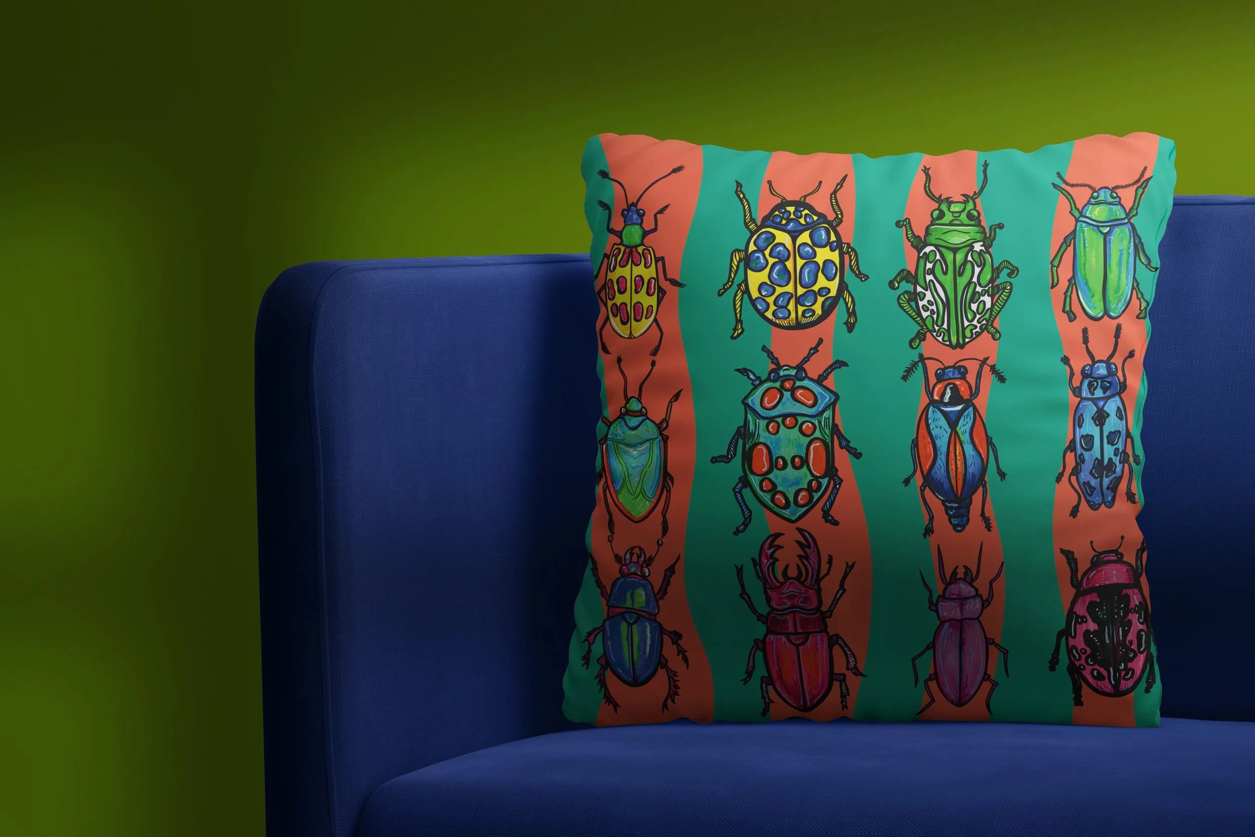 Blue & Orange  Beetle Cushion