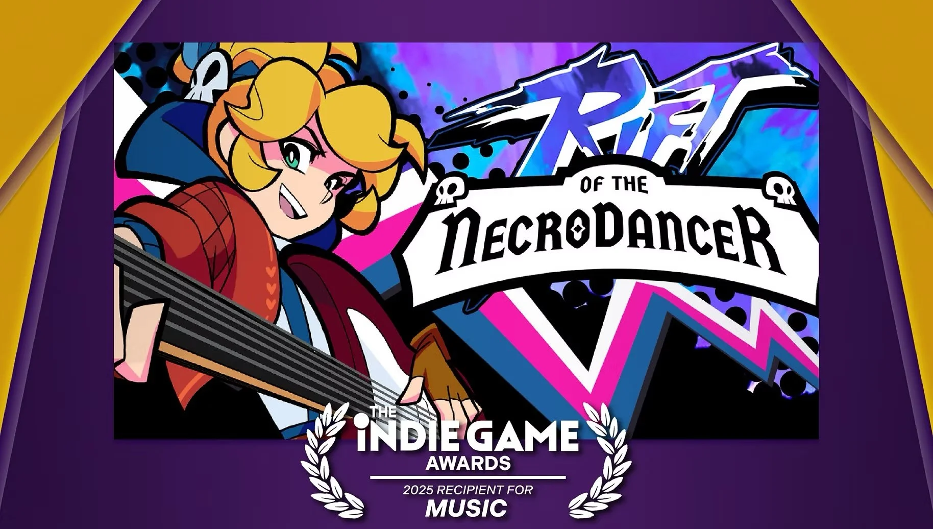Award Card for Rift of the NecroDancer winning best music at the Indie Game Awards