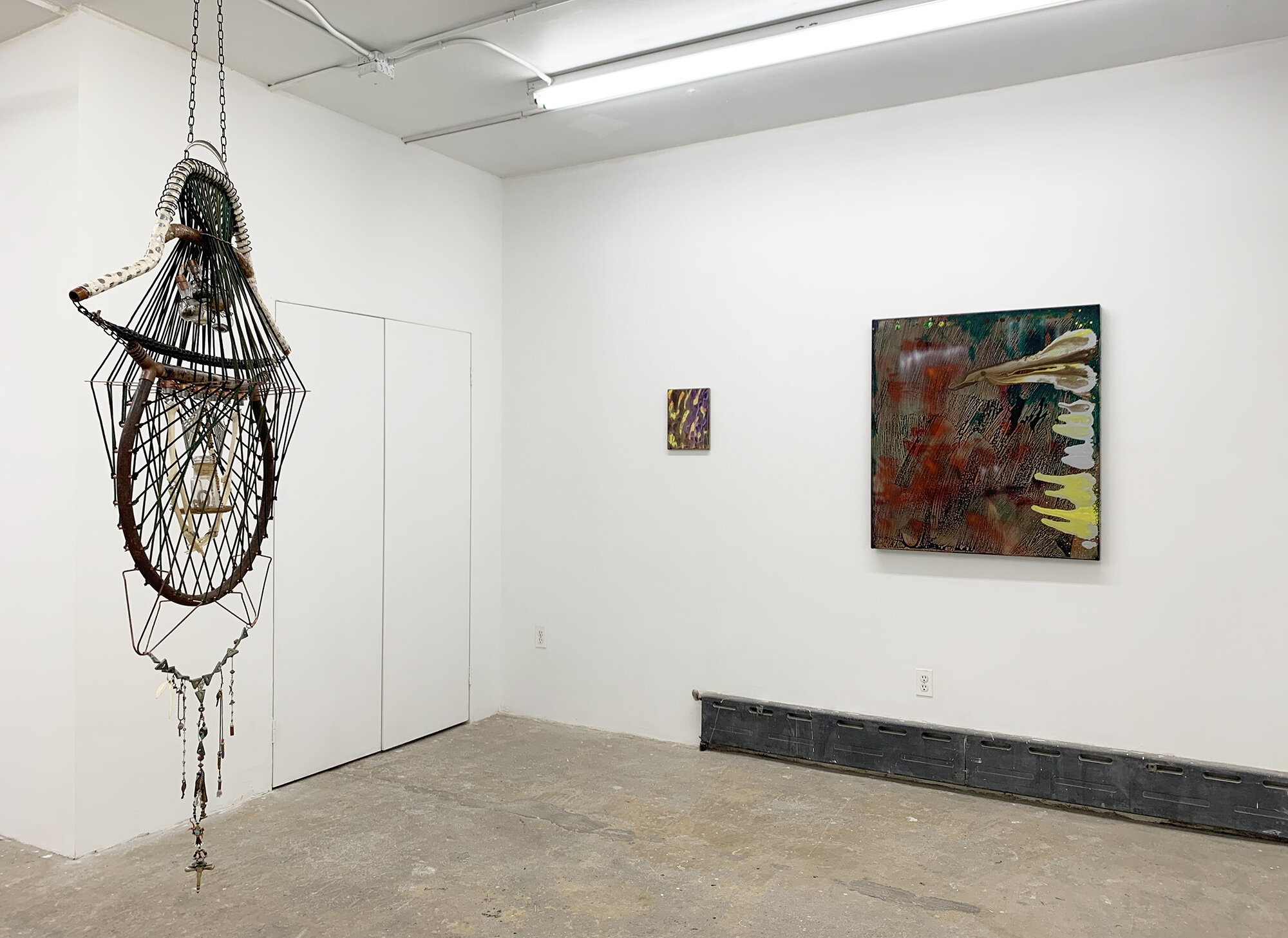 Julius Linnenbrink / Lorna Williams 2019 exhibition at Cindy Rucker Gallery, installation images of a Lorna Williams a sculpture and Julius Linnenbrink paintings 