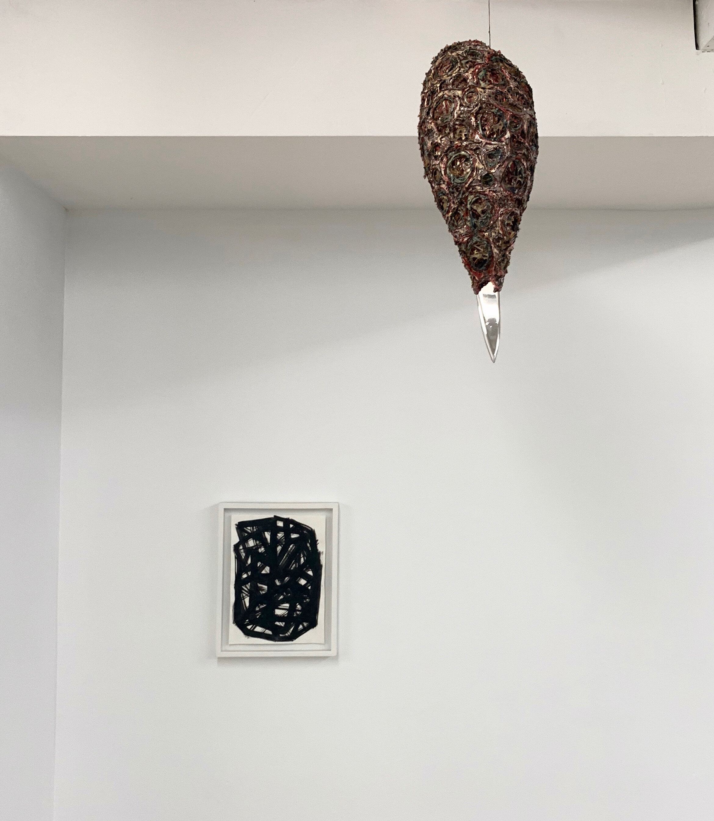 Gereon Krebber hanging sculpture, Charles Dunn Drawing, installation images, None Sing exhibition at Cindy Rucker Gallery