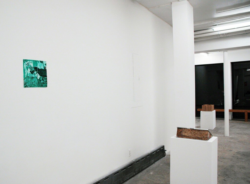 Installation image from the 2016 exhibition, Open Space, Opening Spaces, featuring works by Shahrzad Changalvaee, Michael Cloud, Carlos Sandoval de Leon, at Cindy Rucker Gallery