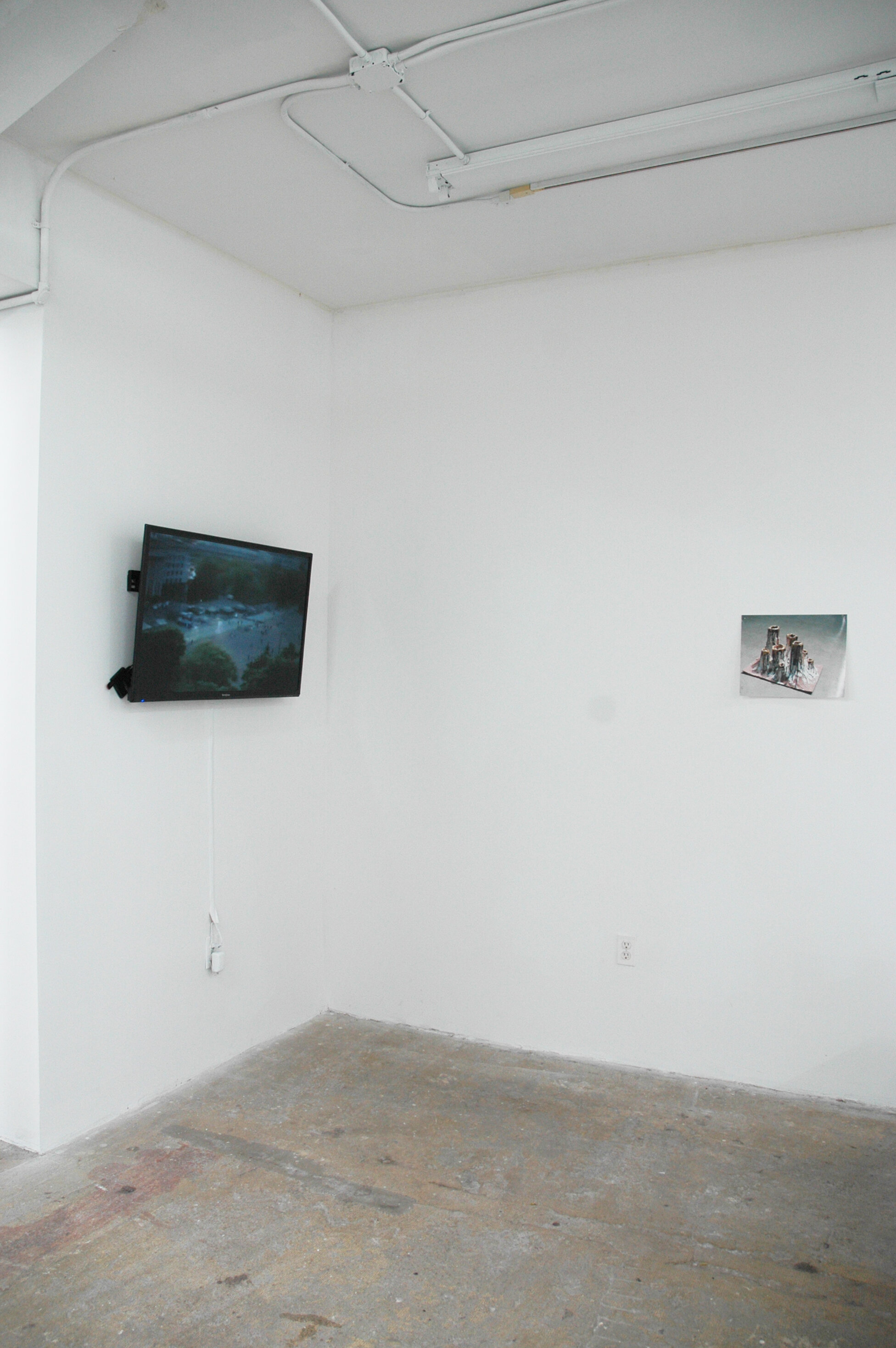 Installation image from the 2016 exhibition, Open Space, Opening Spaces, featuring works by Shahrzad Changalvaee, Michael Cloud, Carlos Sandoval de Leon, at Cindy Rucker Gallery