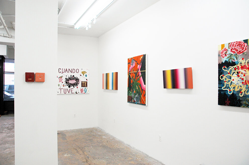 Installation image from the 2014 exhibition, California Dreamin’, Curated by Ginger Shulick, featuring works by Jose Arenas, Patrick Dintino, Amir H. Fallah, and Don Porcella, at Cindy Rucker Gallery