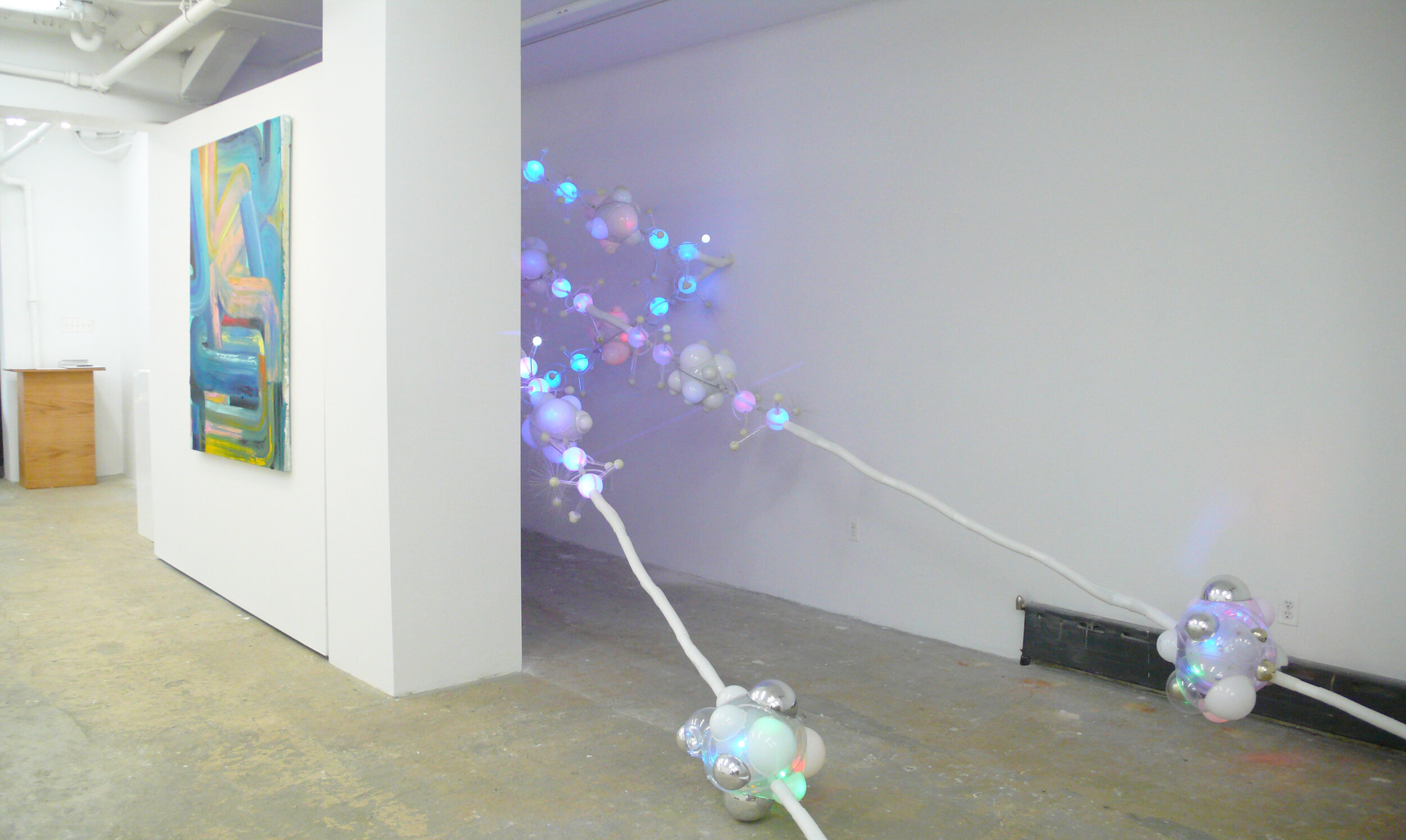 Installation image from the 2011 exhibition, Soda Pop: Effervescence and Abstraction , featuring works by Charles Dunn, Nicole Poko, Brendan Smith, Jeremiah Teipen, at Cindy Rucker Gallery