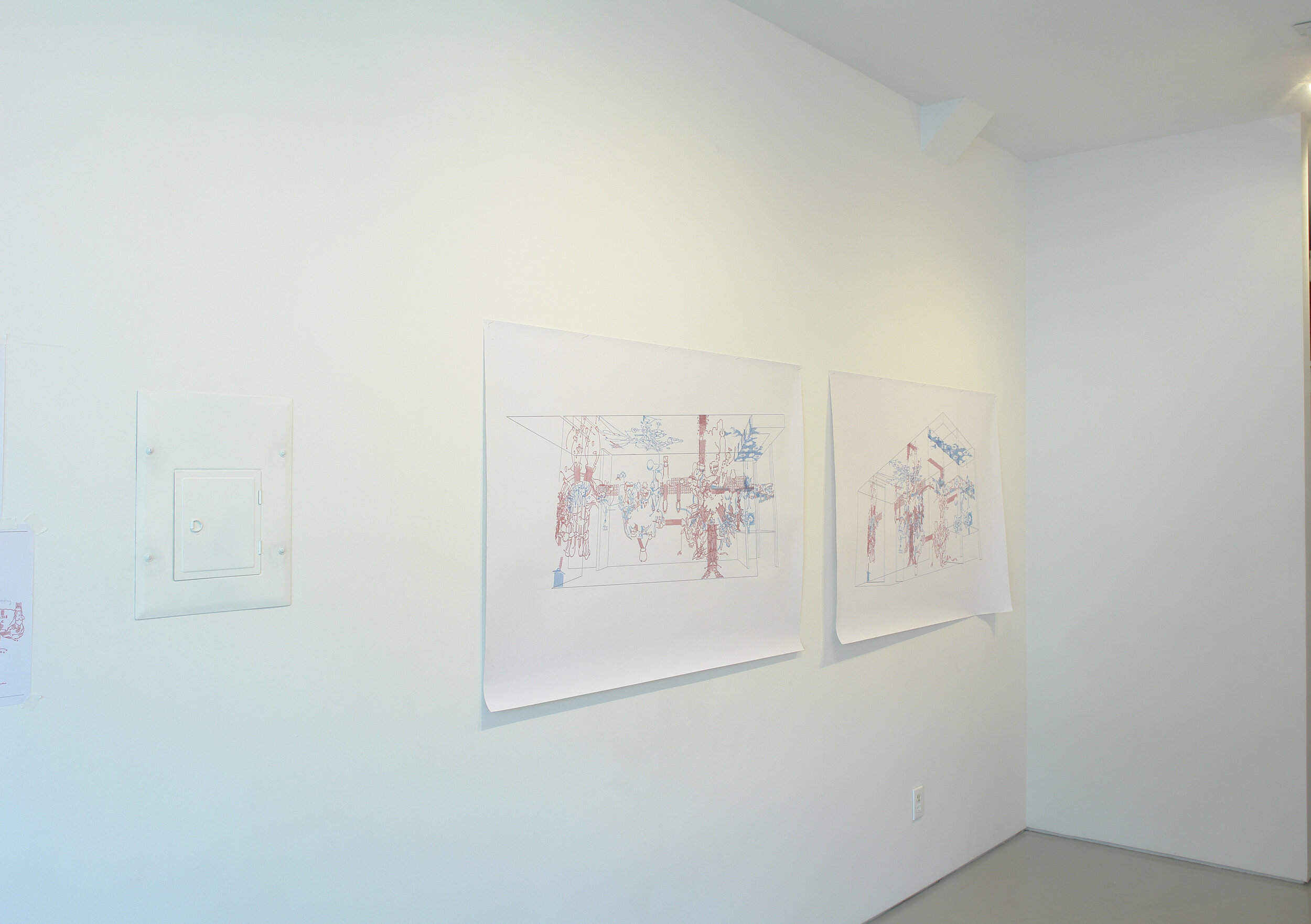 Installation image from the 2008 Hannes Kater exhibition, Right Drawings in Wrong Settings, at Cindy Rucker Gallery, Number 35