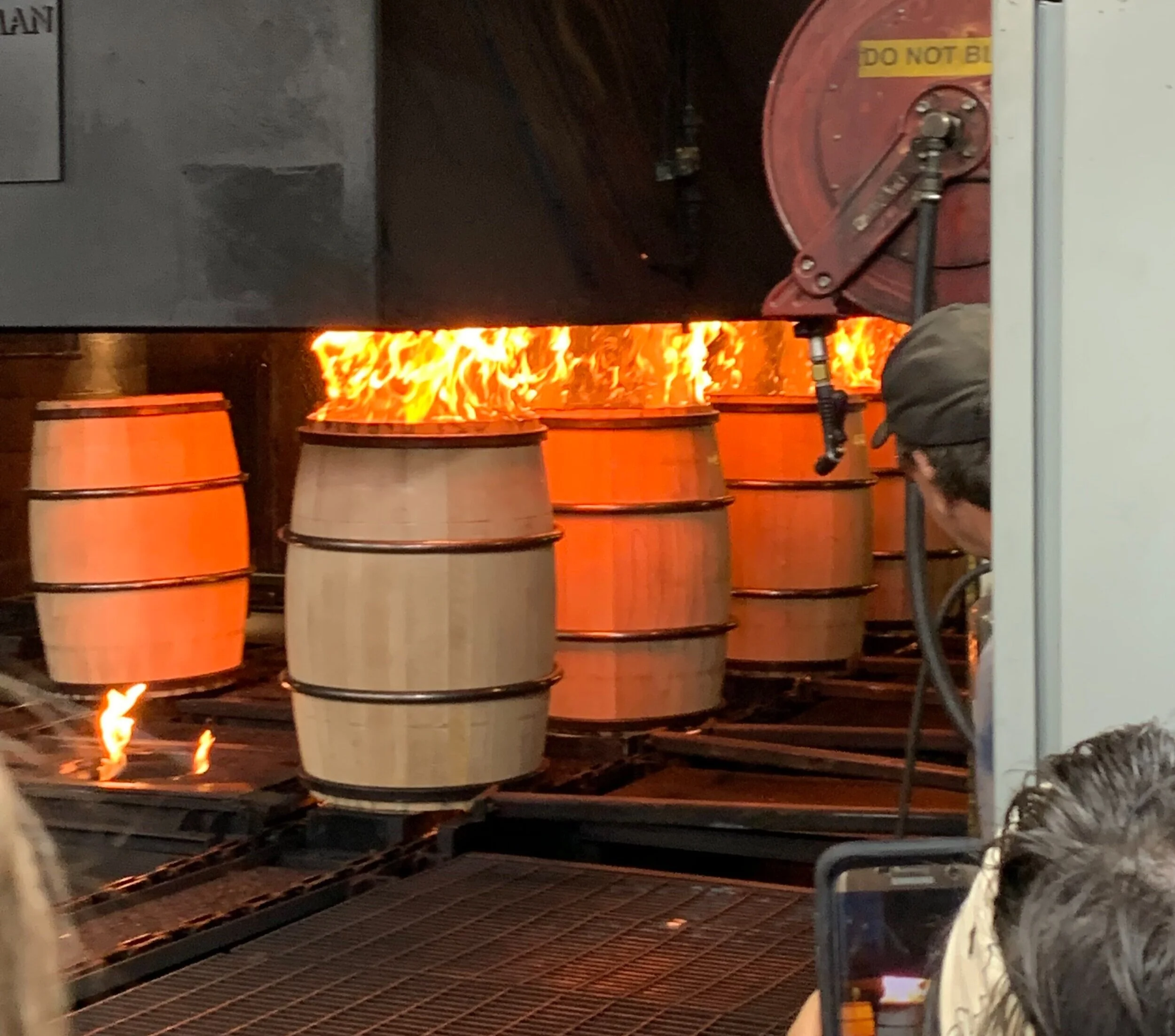 Charring barrels at one of the Brown Forman facilities.