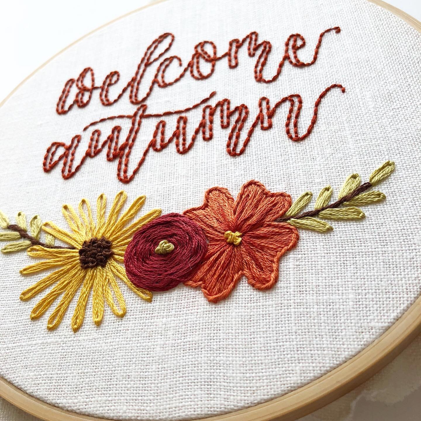 Throwing it back reallll quick to one of my first hoops to celebrate the first day of autumn! Also, there&rsquo;s still time to snag a hoop in my shop for 20% off! Link in bio 🍂
&bull;
&bull;
&bull;
&bull;
#autumn #hellofall #embroidery #handembroid