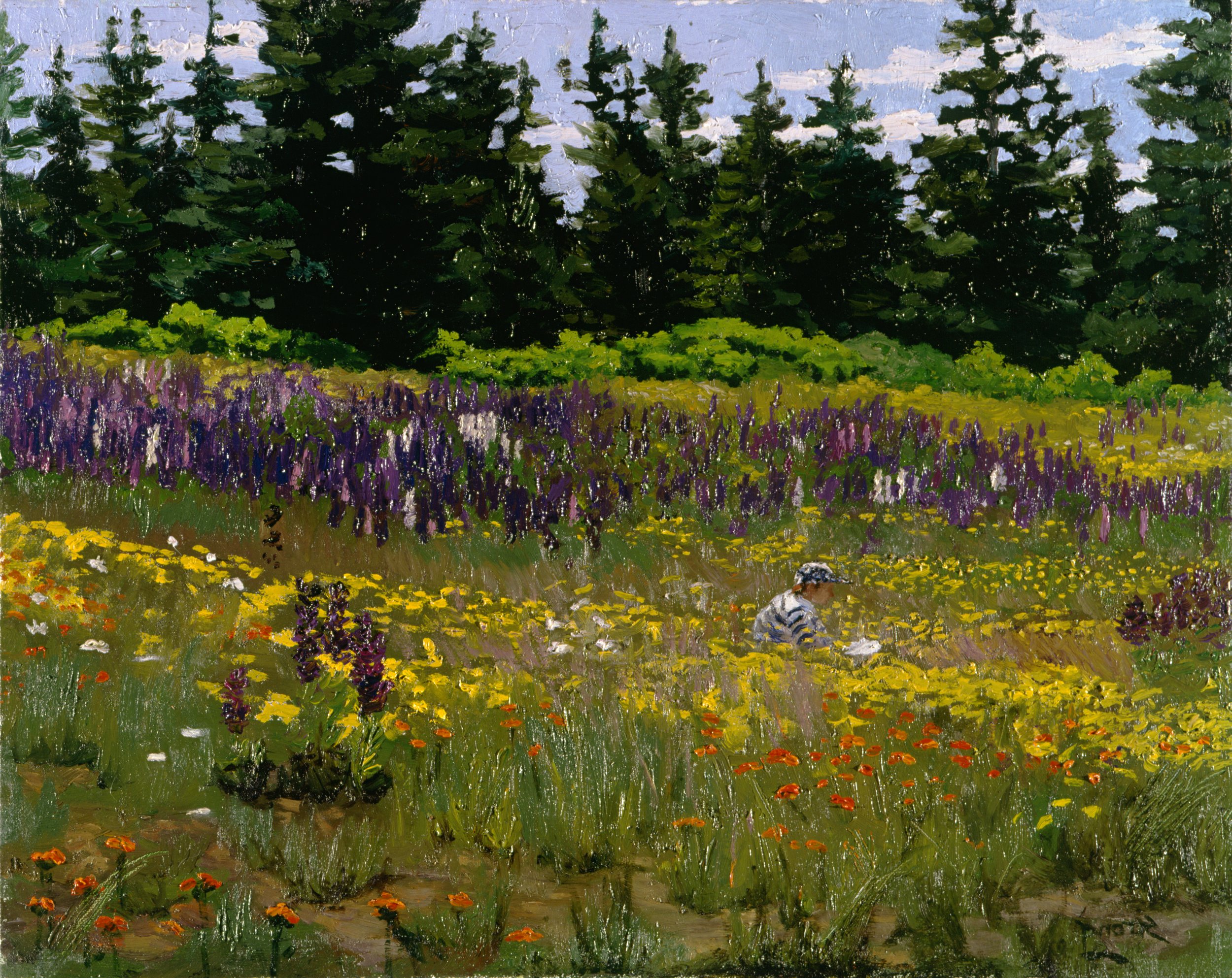 "Stephanie in the Lupines", 12" x 14", oil on panel