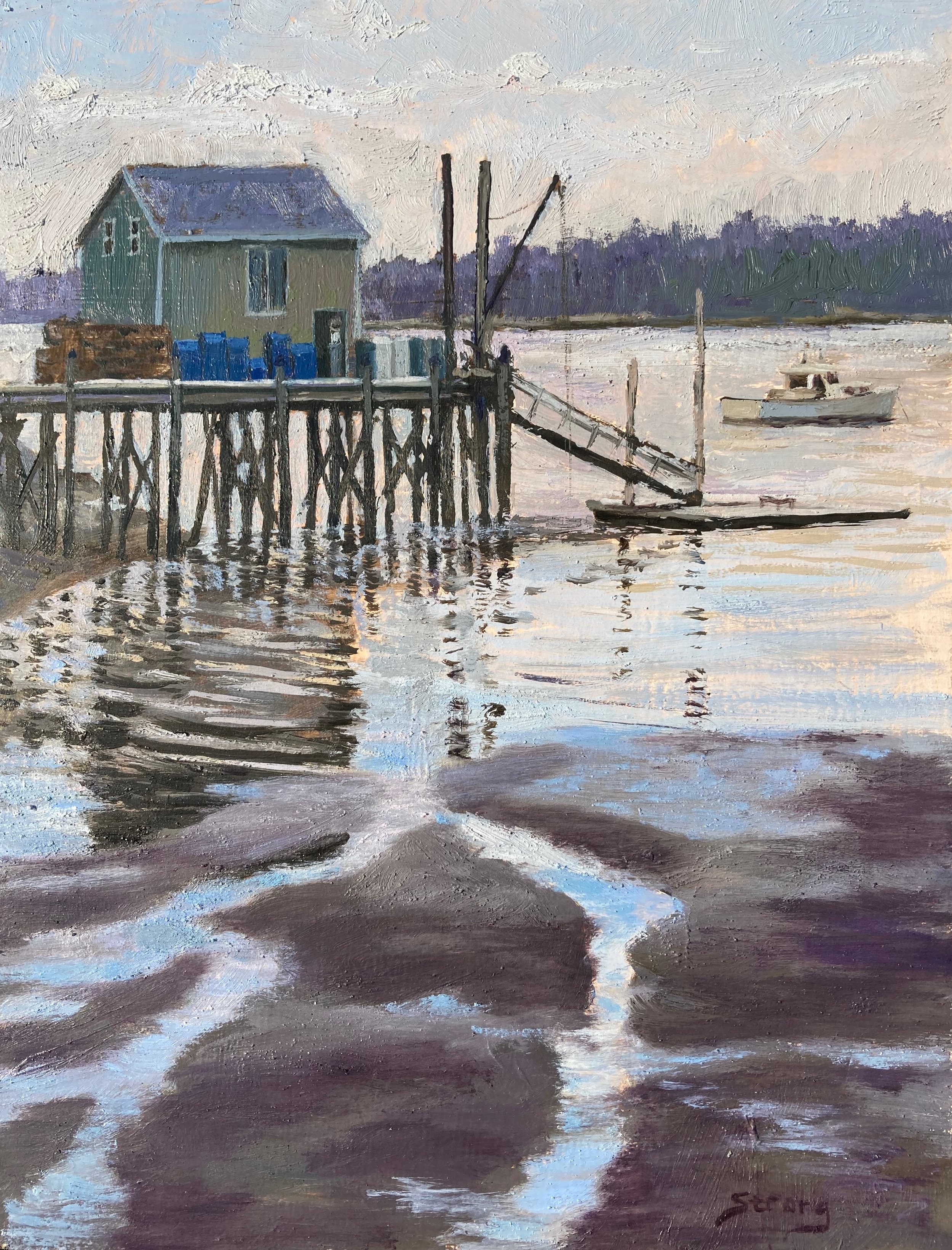 "Eli's Wharf, Tide Out", 9" x 12", oil on panel