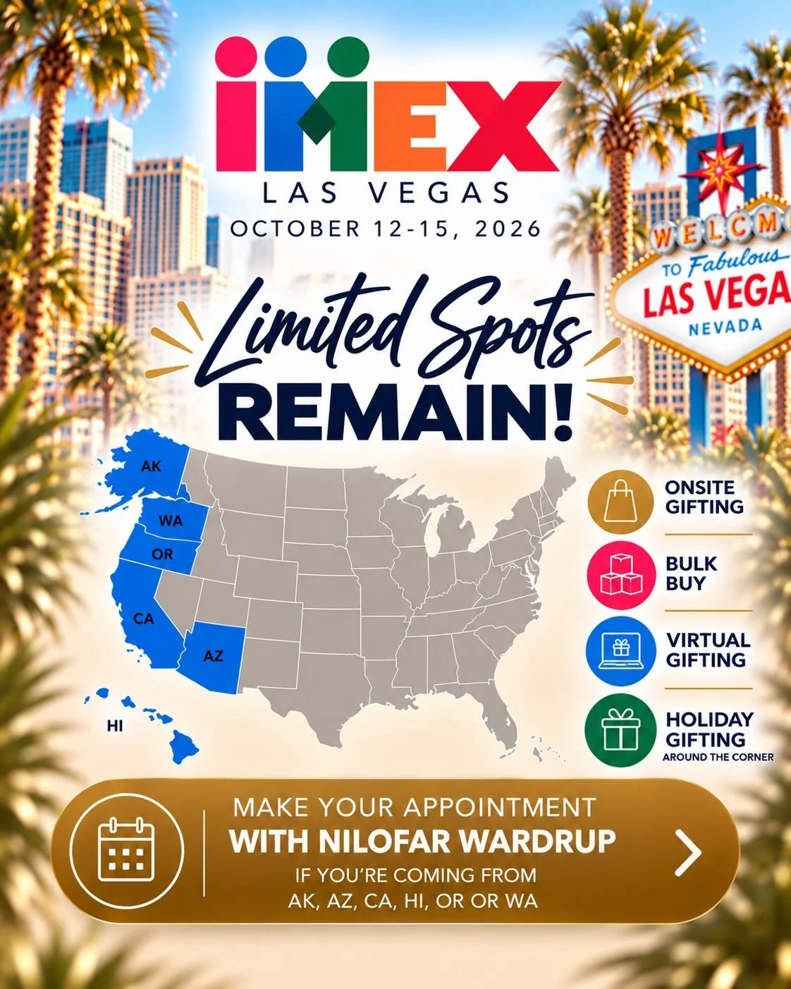 2 weeks to go until we will see you at IMEX&hellip; Make your appointment today to ensure one of our team members will be available to talk holiday gifting (+ more)! #imexamerica #corporategifting