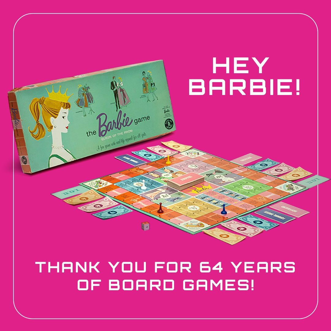 Hey @barbie ! Thanks for 64 years of board games!

Did you know there are over 35 different Barbie board games that have been released since 1960? The Barbie Game and Barbie Queen of the Prom launched first, with both having rereleases over the next 