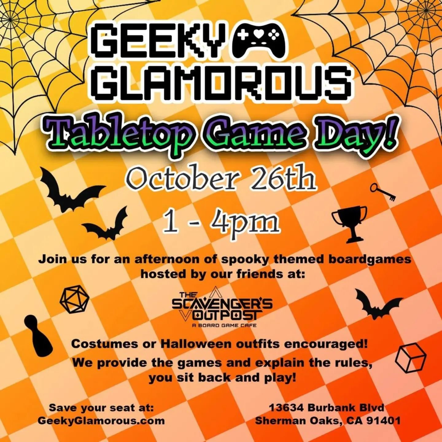 Need a warm up for your Halloween weekend festivities? Join us at Geeky Glamorous next weekend, October 26th, for an afternoon of creepy games! Head to the Geeky Glamorous website to snag your ticket.

Costumes are highly encouraged!