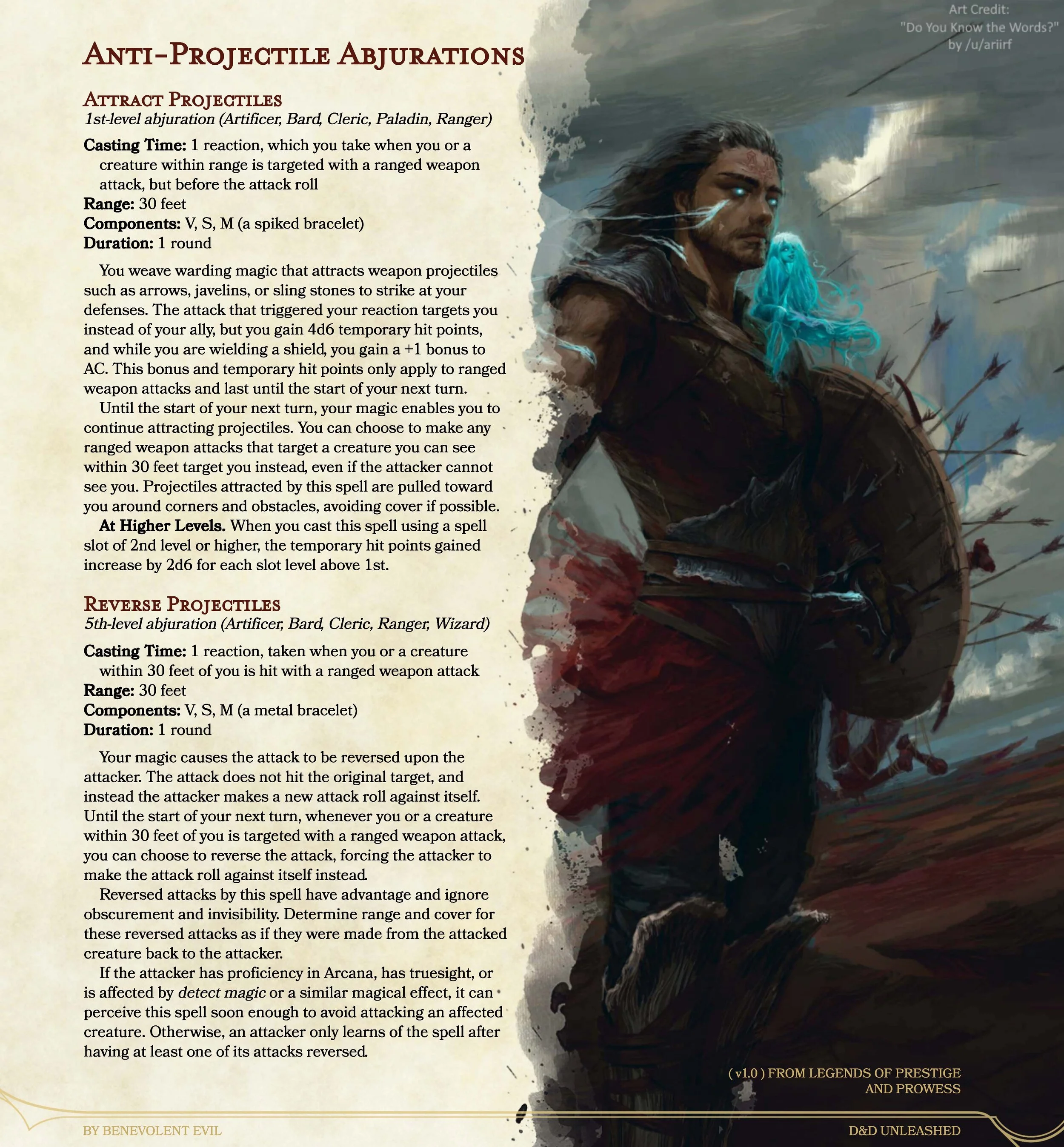 New Spells AntiProjectile Abjurations — DND Unleashed A Homebrew