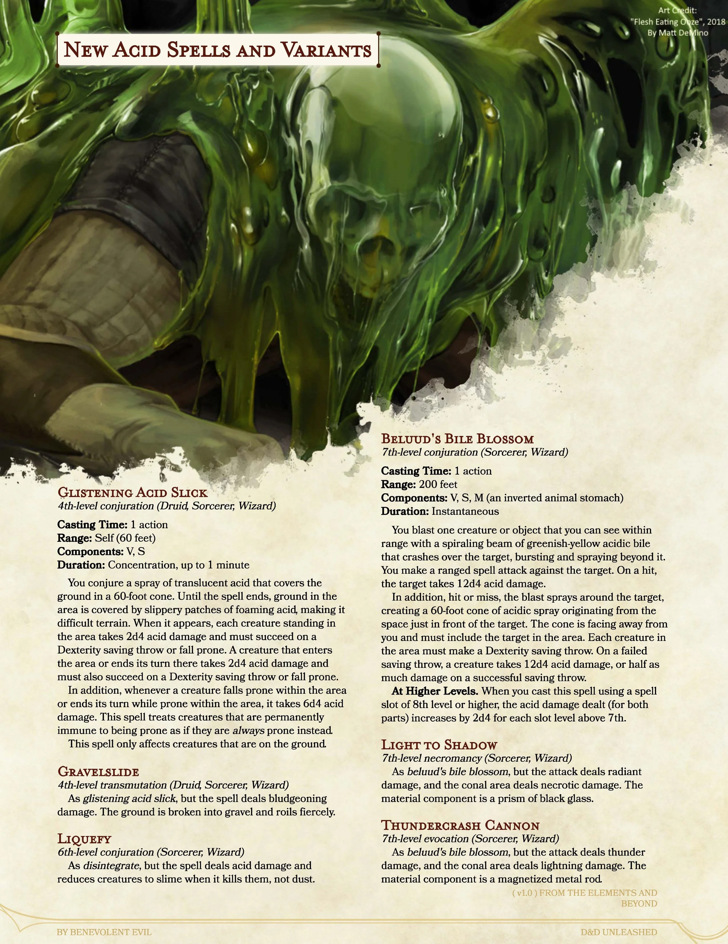 New Spells: Acid Cones and Variants