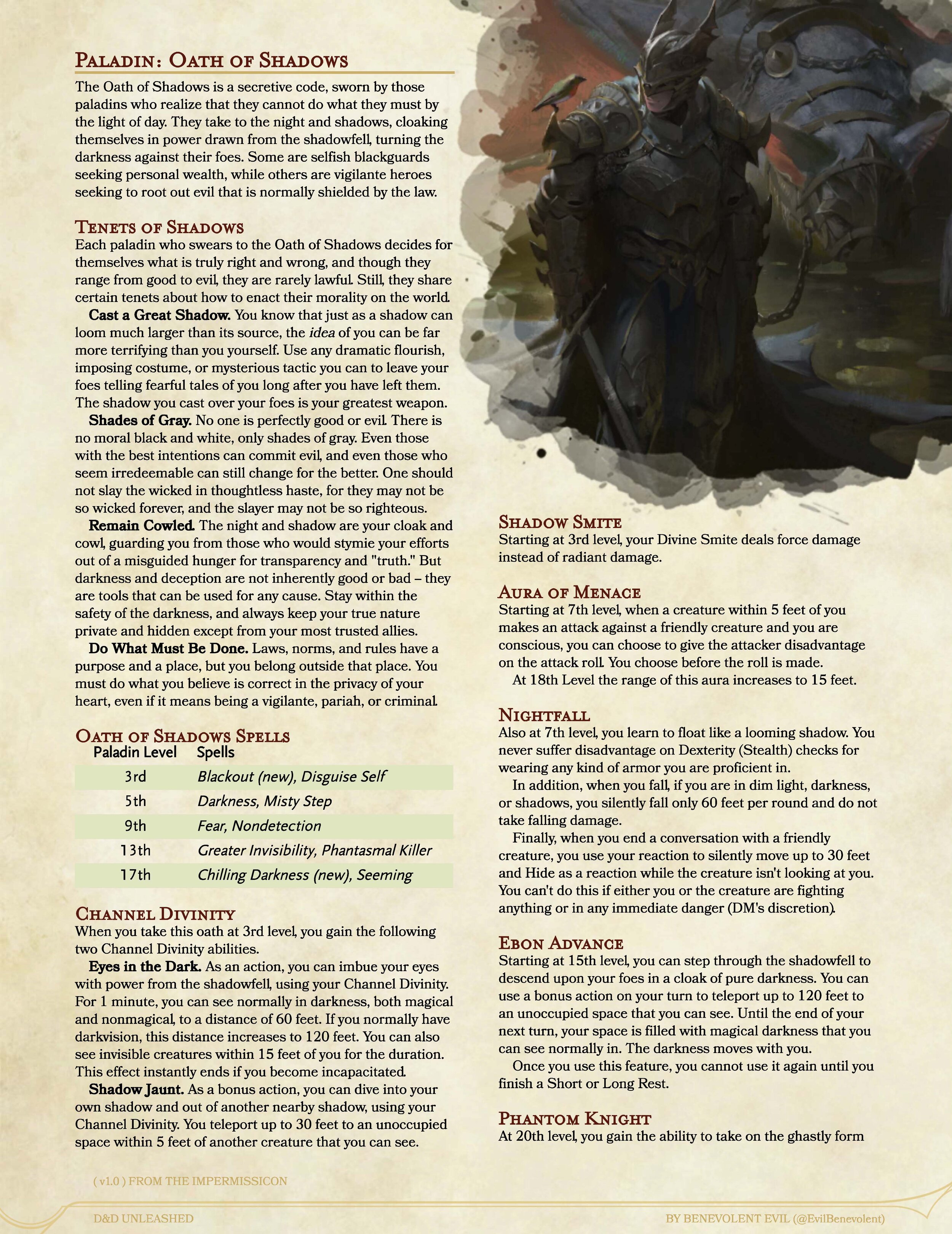 Dnd Paladin Oath Of The Ancients The Oath of Shadows (Paladin) — DND Unleashed: A Homebrew Expansion for 5th Edition Dungeons and